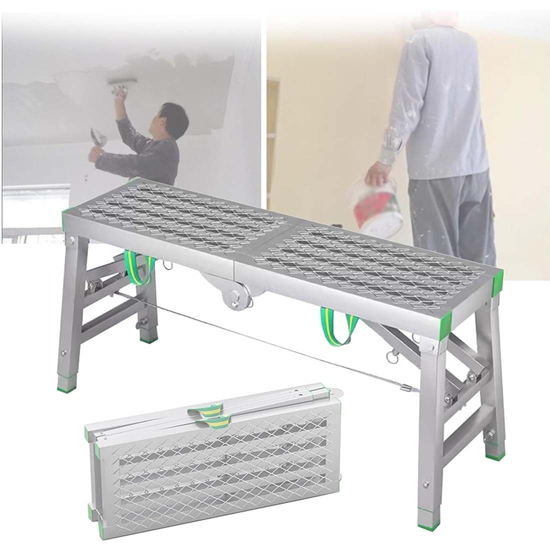 WQPMNYG Multipurpose Scaffolding Equipment, Adjustable Height Work Platform, Galvanized Steel Ladder Heavy Duty Bench, Folding Ladders Stool with Non-Slip Step,200cm