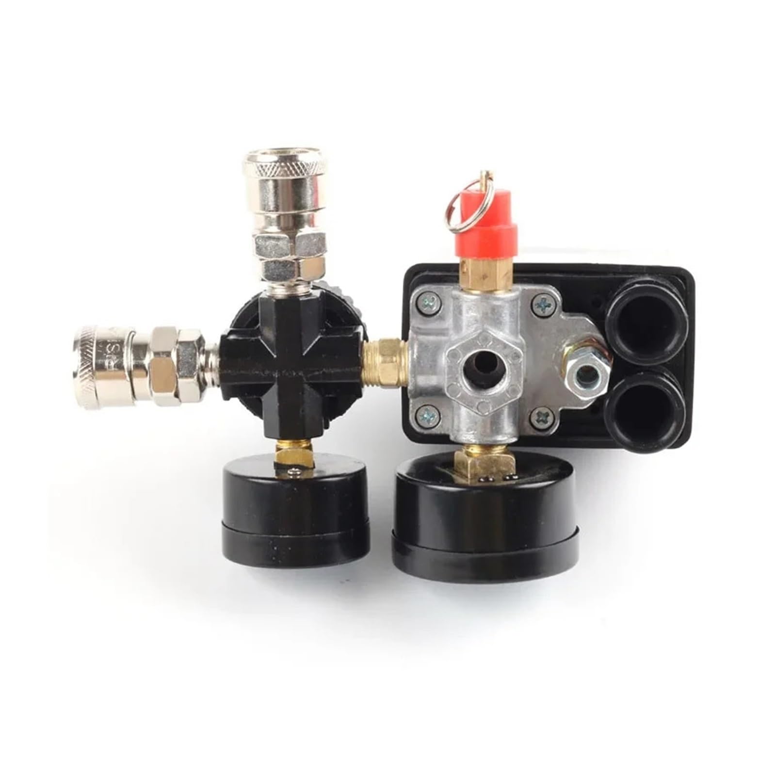 CHULKJFX Air Compressor Pump Pressure Control Switch 4 Port 220V/380V Manifold Regulator 30-120PSI Control Valve with Gauge(A 220V)