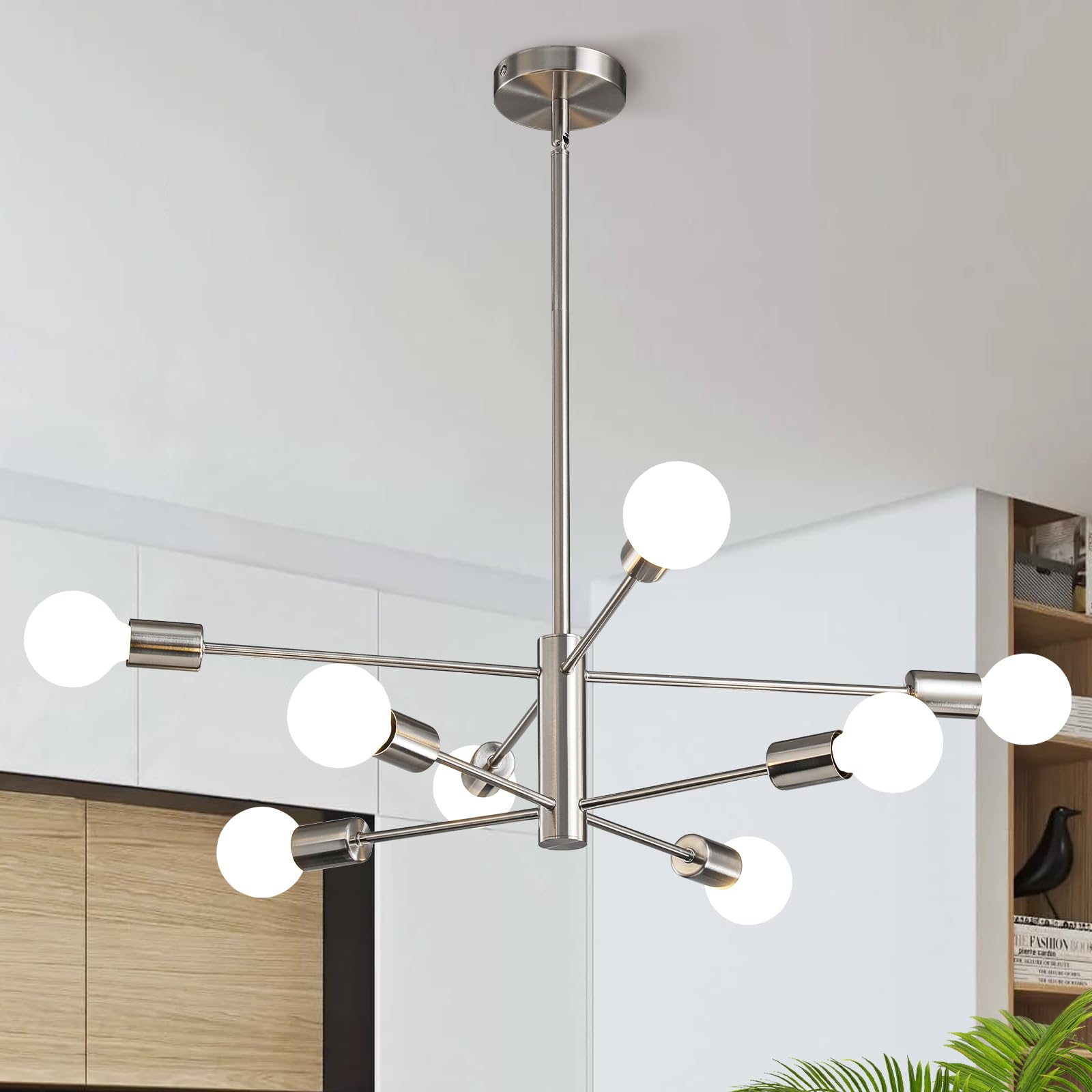 Photo 1 of KAISITE Modern Chandelier Ceiling Light Fixture Brushed Nickel Sputnik Chandeliers for Bedroom Living Room 8-Light Height Adjustable Dining Room Farmhouse Chandelier Over Table Hanging Kitchen Light