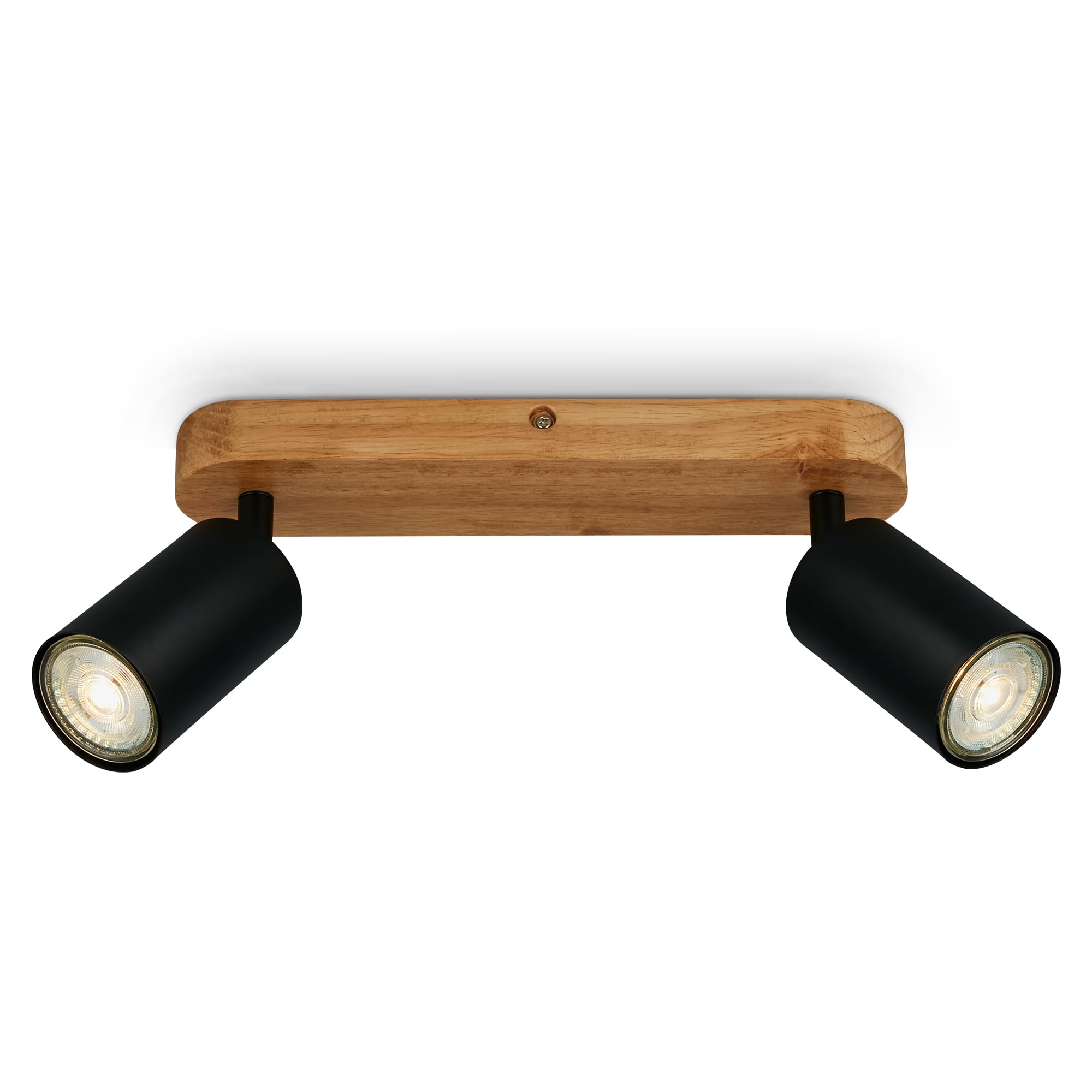 B.K.Licht - Lámpara vintage 2 luces, Base de Madera, Metal Negro, GU10 máx 2x9W, Ø90mm, Largo máx 150mm, Sin Bombillas, IP20, Iluminación Rústica