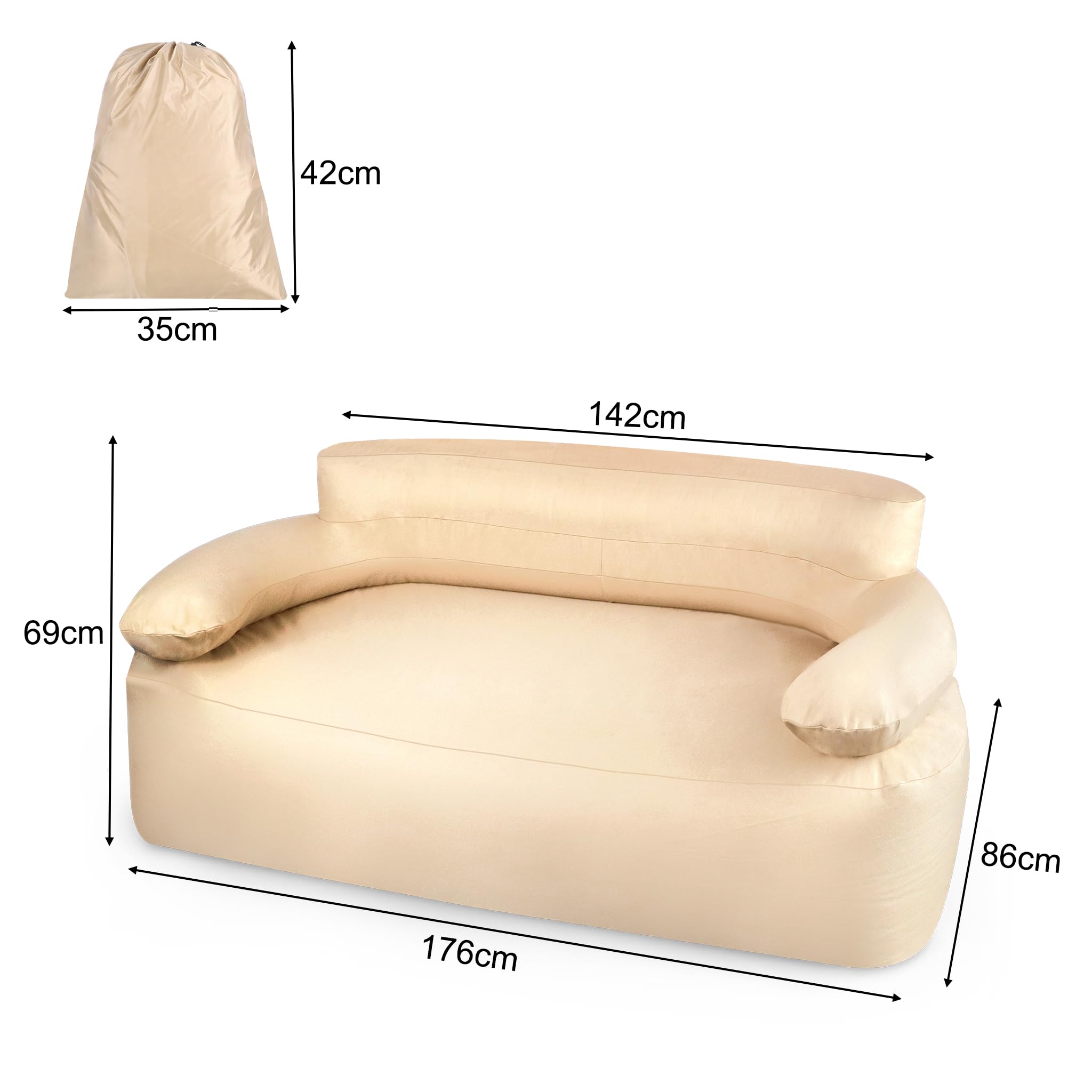 HENGMEI Opblaasbare sofa, luchtbank, draagbaar, campingbank, opblaasbare stoel met rugleuning, armleuning, slaapstoel, loveseat, campingsofa, luchtmatras met pomp, enkele bank, 97 x 78 x 75 cm