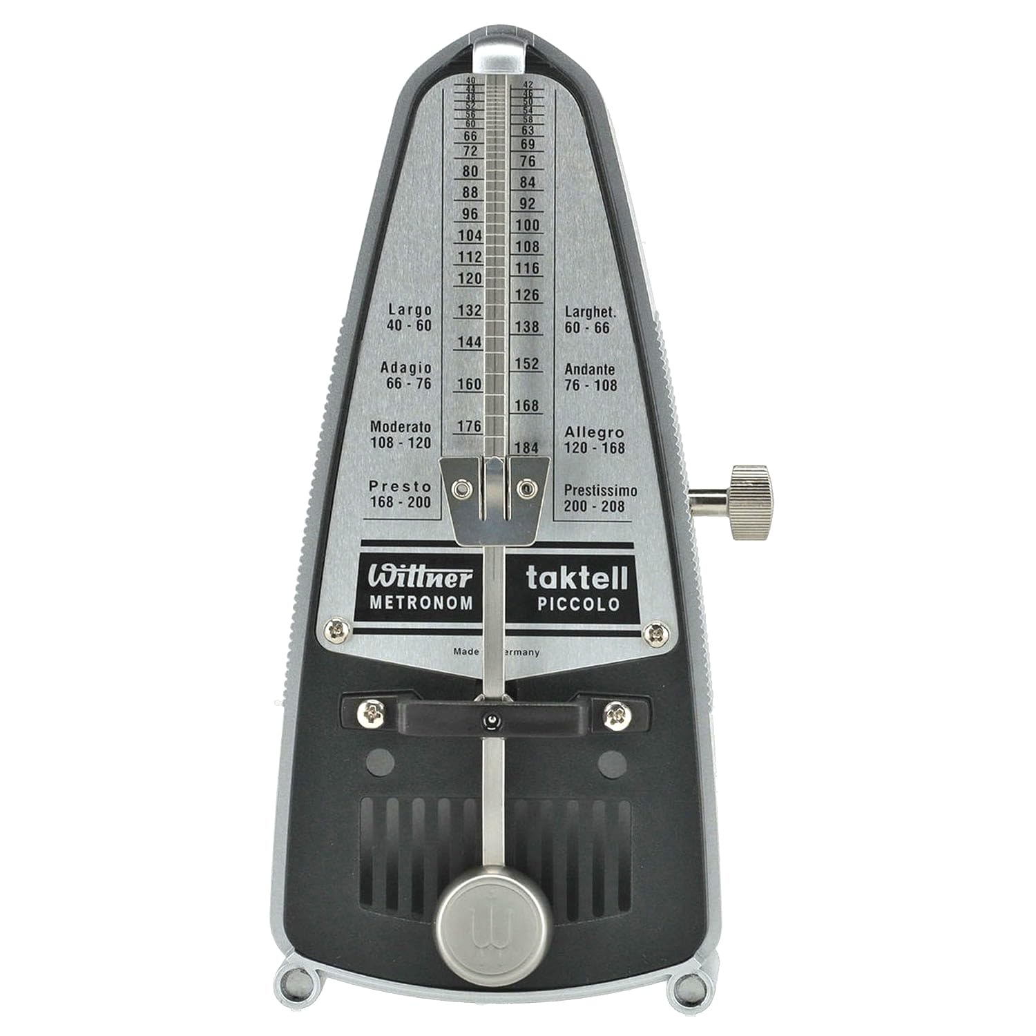 Wittner mechanisches Metronom 838 Taktell Piccolo silberfarben mit keepdrum Mikrofasertuch