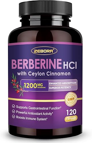 ZEBORA Berberina HCL prémium 1200 mg, suplemento de berberina con canela de Ceilán, ALA y ácido cáprico, apoya el sistema inmunológico,