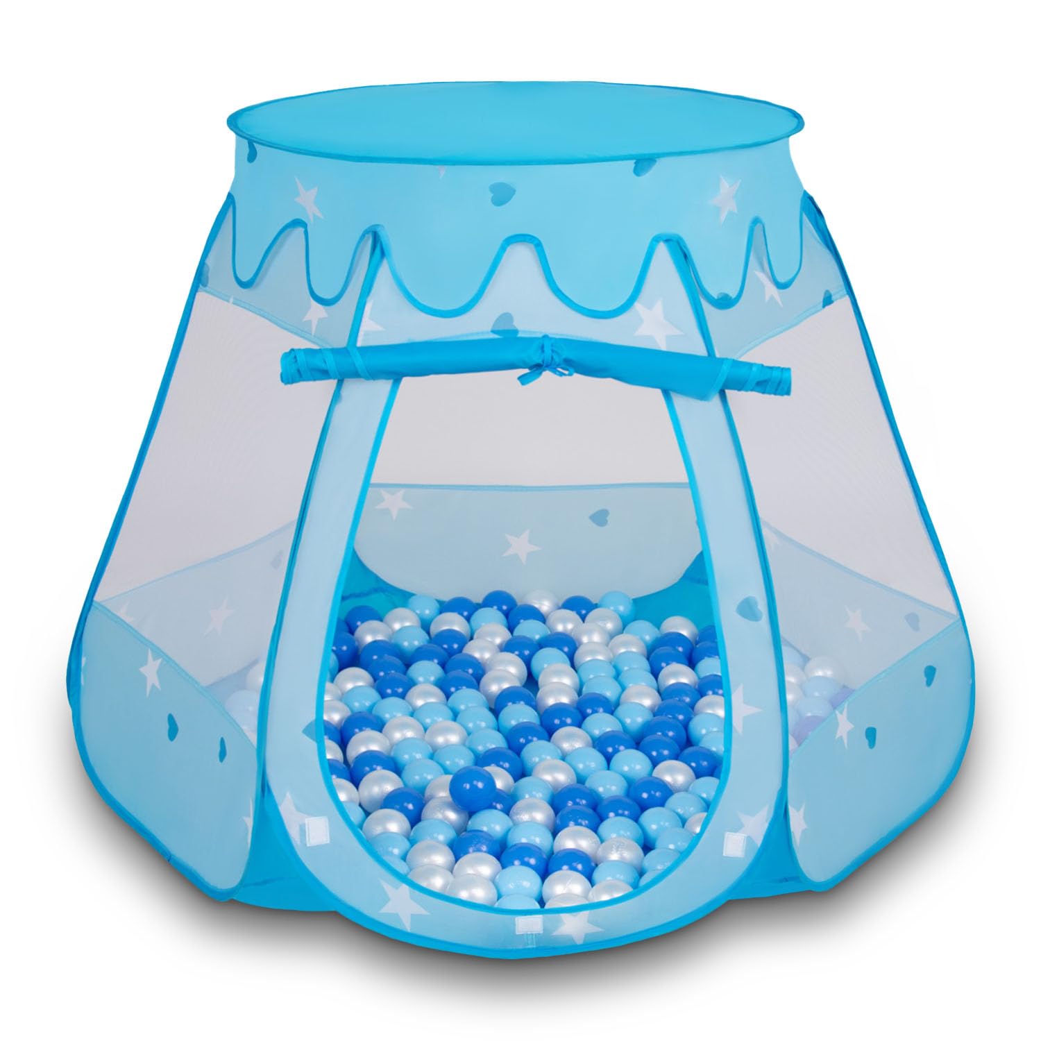 Selonis Play Tent 105X90cm/200 Balls Castle House Pop Up Ballpit Plastic Balls For Kids, Blue:Babyblue-Blue-Pearl — image 1