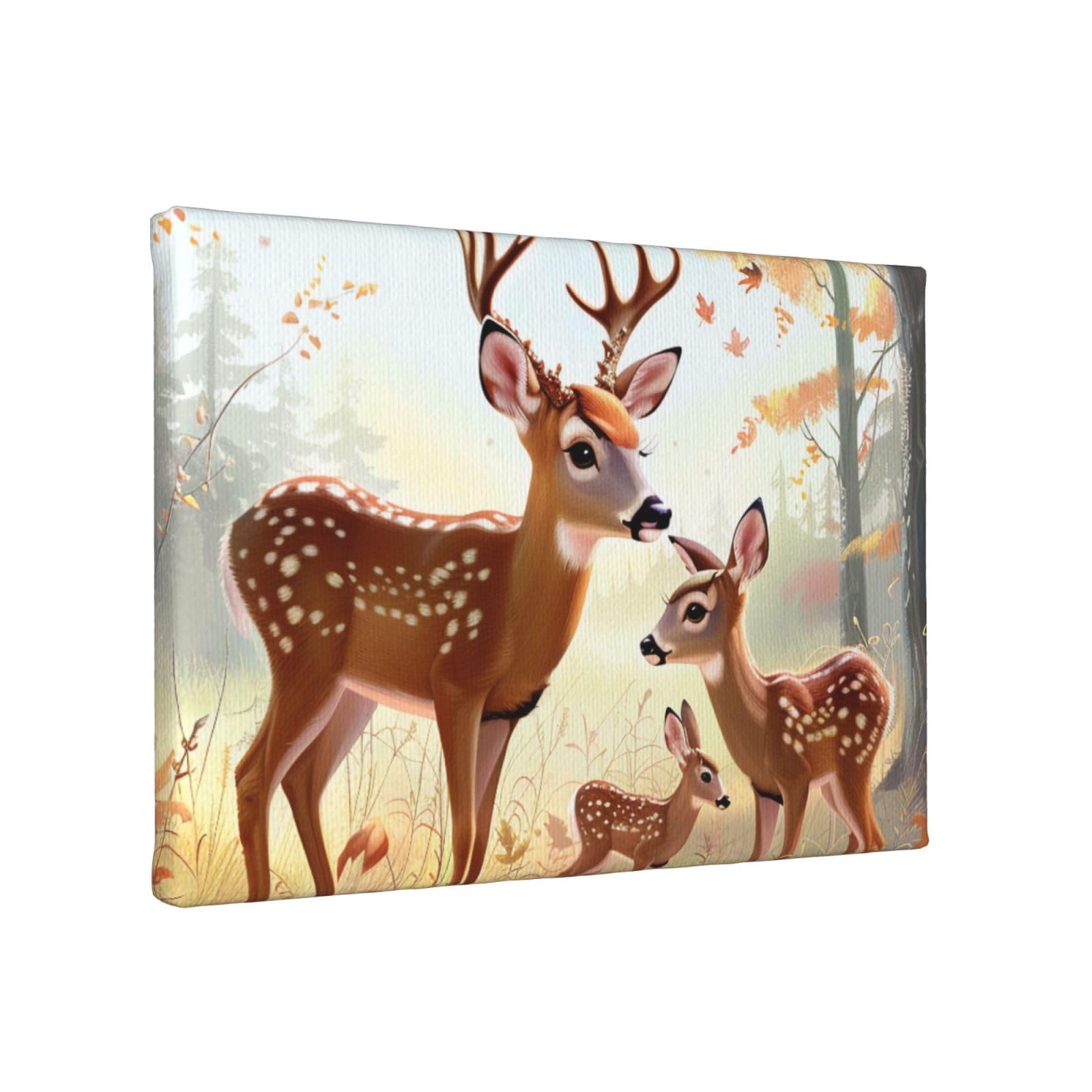 YKLJG Cute Deers Printed Wall Art Canvas Painting 30x20 CM Wooden Framed Picture Painting Artwork Prints for Bedroom Kitchen Home Office Decor