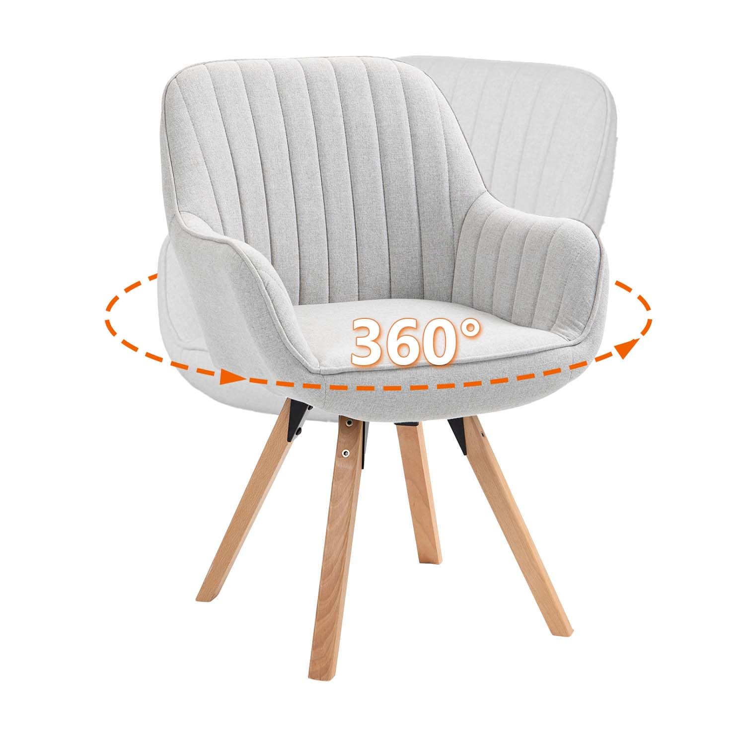 MEUBLE COSY Krzesło do jadalni Skandynawski Toaletka Fotel obrotowy z podłokietnikami do sypialni Salon Kuchnia Biuro, tapicerowany tkaniną nogi z litego drewna, beżowy, 60x58x83cm