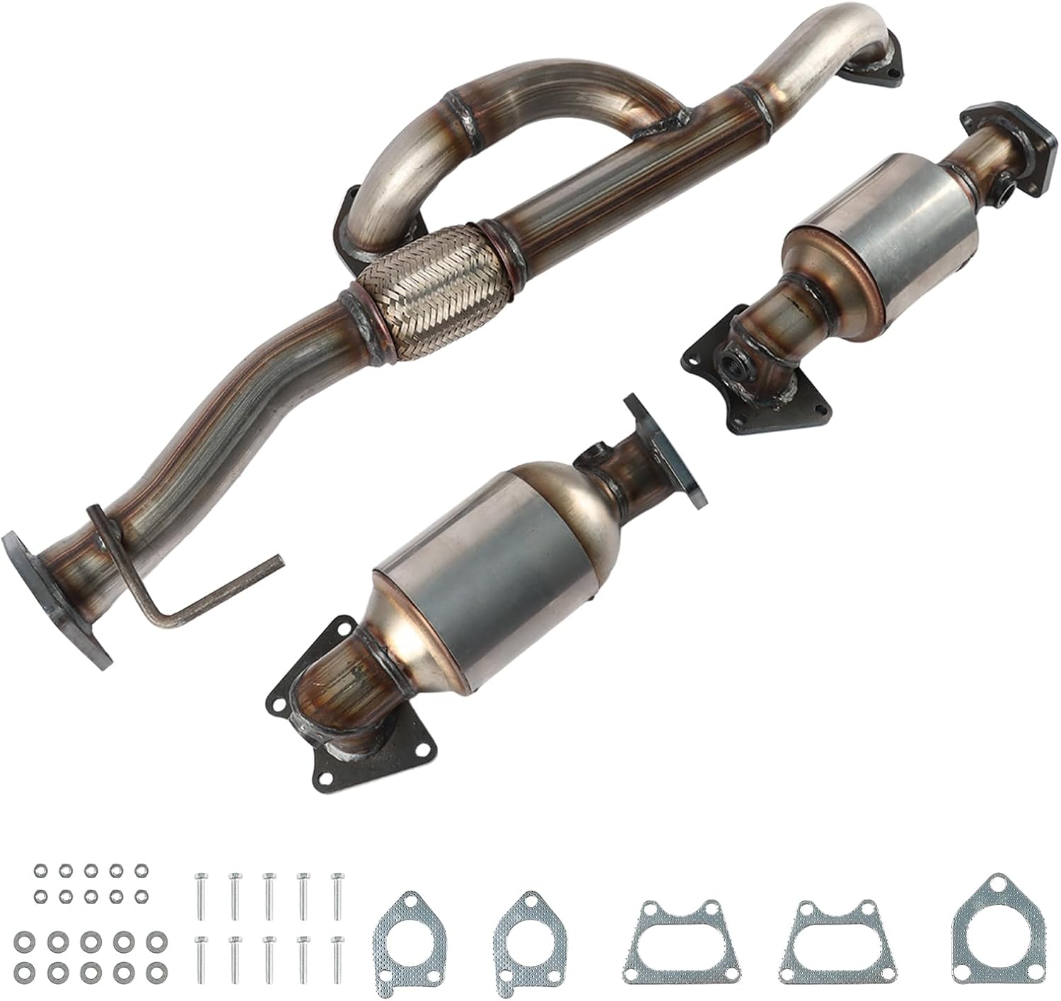 Left & Right Catalytic Converter & Front Exhaust Y-Pipe Flex Pipe Compatible with 2004-2008 Acura TL 3.2L High Performance