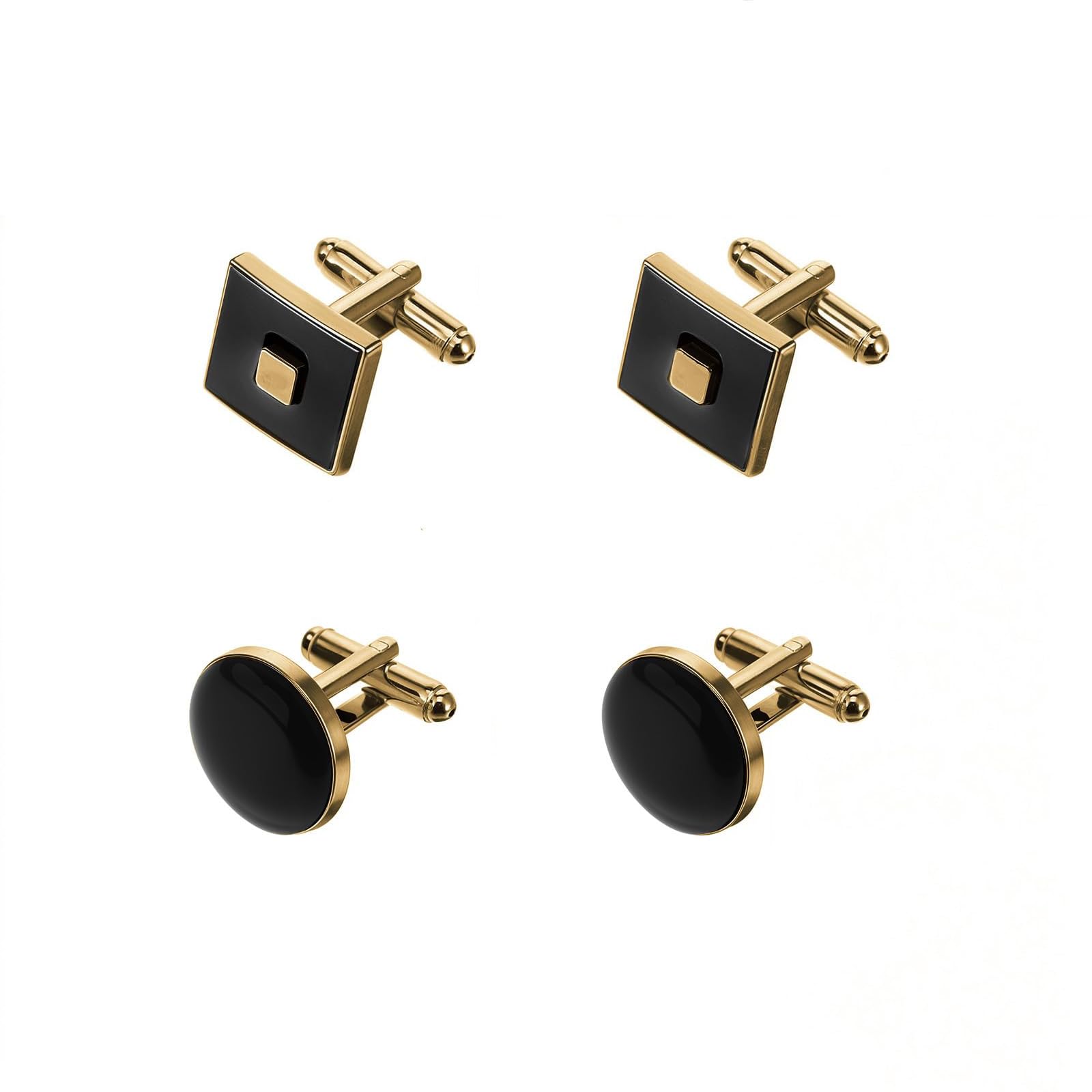 in-imagine 4-Piece Cufflinks for Men Formal, Striped Cufflinks Set for Men, French Shirt Cuff Links, Wedding Accessories for Suits（Black）-picture-38