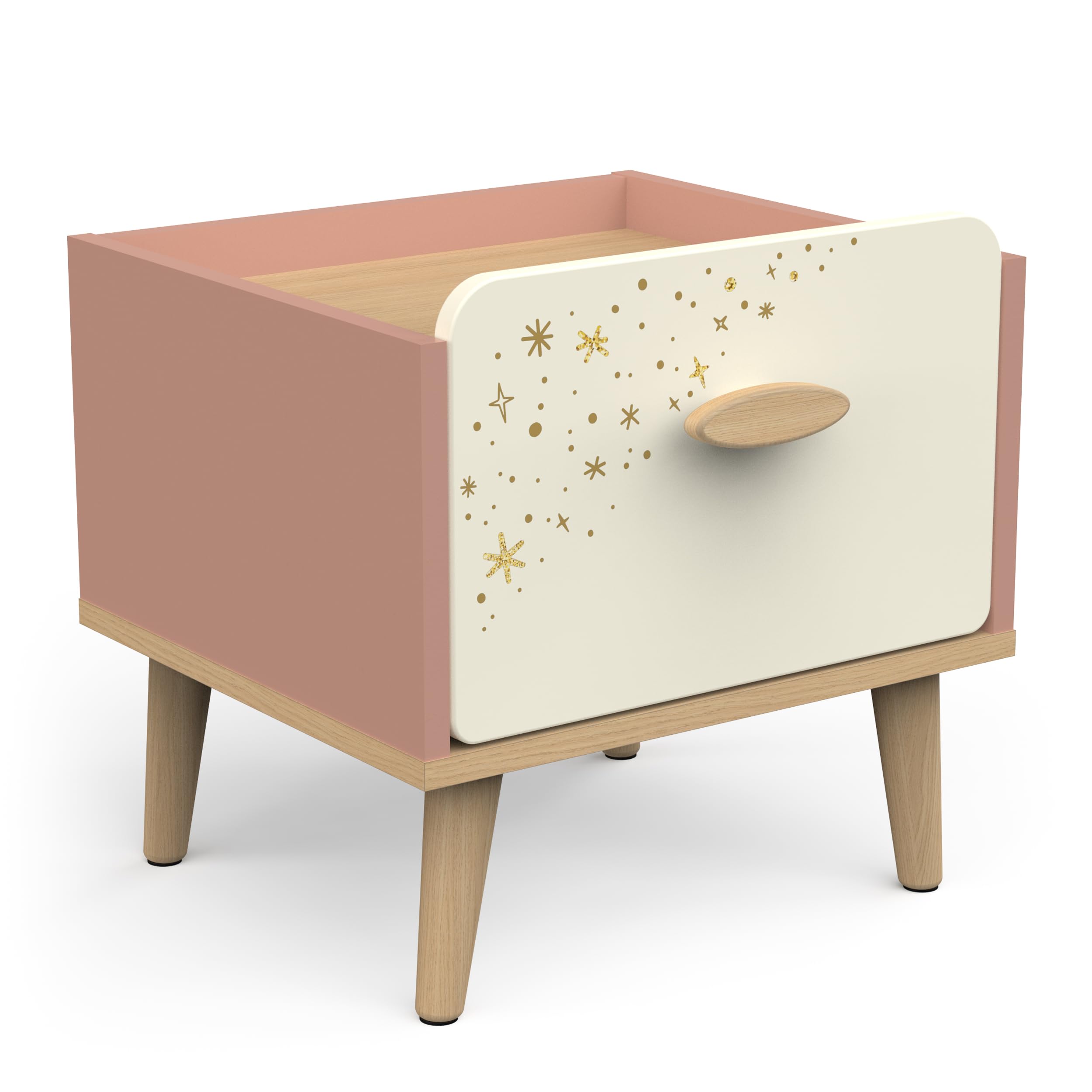 Demeyere Table de Chevet Enfant 1 Tiroir Rose et Blanche – Peinture Non Toxique – Petite Table de Nuit 40x40x36cm – Meuble de Chambre d’Enfant – Gamme Suzie