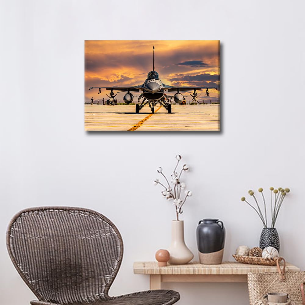 Wall Art for Living Room F16 Fighter Jet Bedroom Wall Decor Military Aircraft Wall Paintings for Office Plane Print On Canvas Aviation Modern Artwork Stretched and Framed Ready to Hang - Image 2