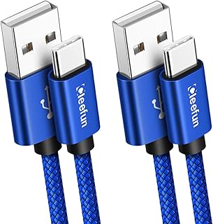 CLEEFUN USB A to USB C 3A Fast Charging Cable[1m, 2-Pack], Nylon Braided Type C Charger Lead for Samsung Galaxy S10 S10+ S9 S8 S20 S21 Plus S10e, A21s A50 A51 A52 A70 A71, G9 G8 G7 + Power