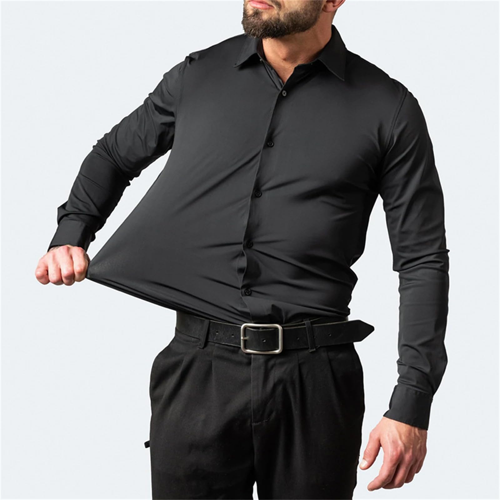 Azzurro Milano Camicia Elasticizzata Uomo, Slim Fit, Elegante e Casual, Maniche Lunghe in Cotone, Ideale per Ufficio e Tempo Libero