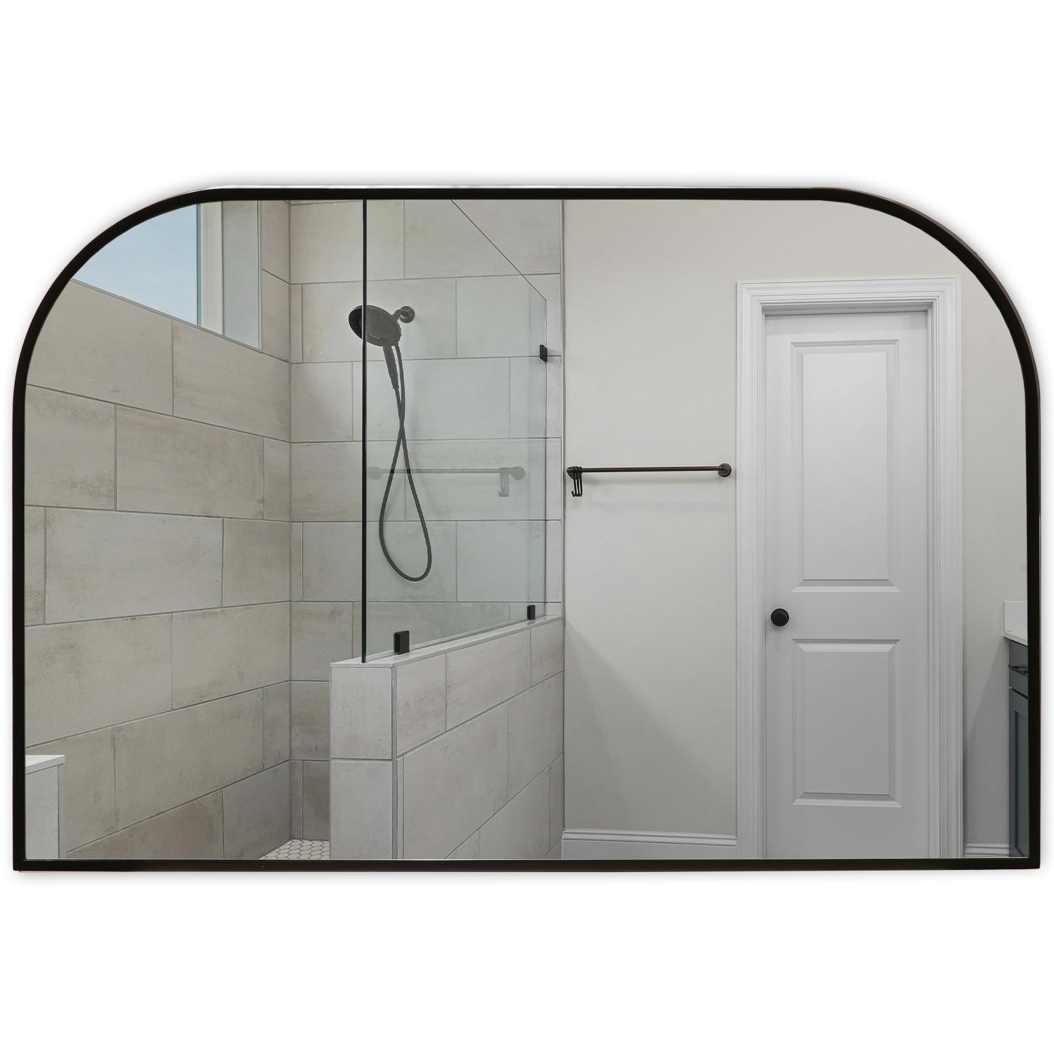 Mirrorize 24 X 36 Black Arched Mirror Wood Frame, Half Moon Wall Mounted Mirror Rounded Wooden Frame, Bevelled Mirror
