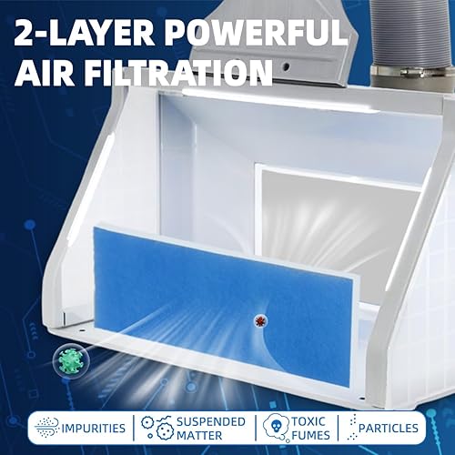 Miniatura 5 de Kit de cabina de pulverización de aerógrafo portátil con filtro de luces LED y perillas ajustables para pintura de modelos, pintura de pasatiempos,