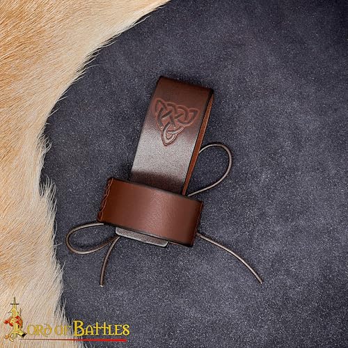 Lord of Battles Medieval Genuine Leather Axe Frog | Axe Holster with Belt Loop | Waist Holder for Axes, Tools (Celtic - Brown)