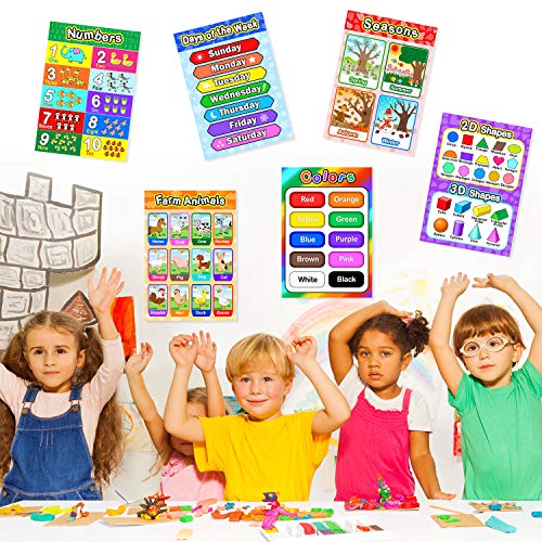8 Educational Preschool Posters For Toddler And Kid Learning With 60 Glue Point Dot For Nursery Preschool Homeschool Kindergarten Classroom - Teach Numbers Alphabet Colors Months And More 16 X 11 Inch #TOP5