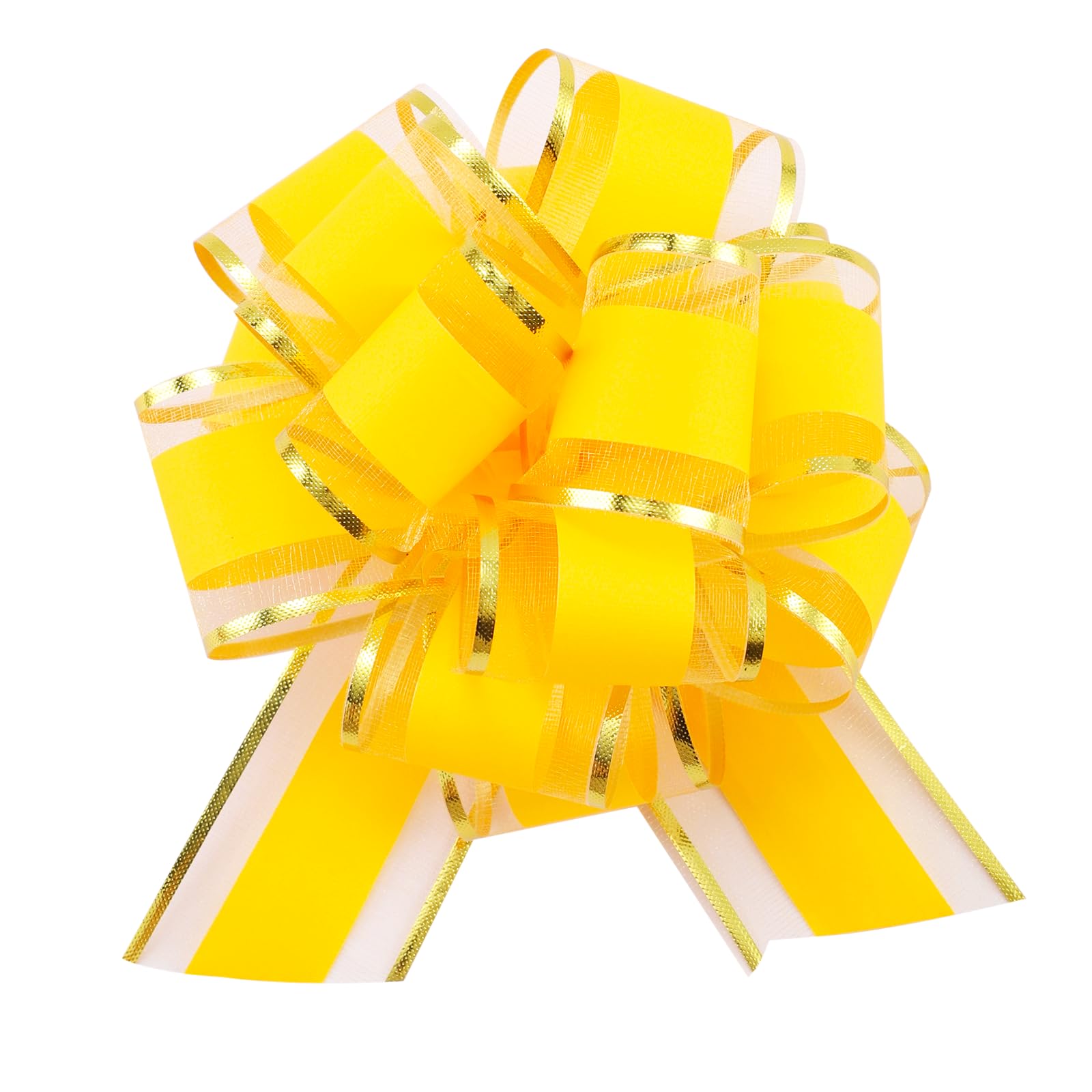 12 Pieces Pull Bow Mixed Color Large 6 Inch Fluorescent Pull Bow Present Wrapping Pull Bow with Ribbon for Gift Wrapping Baskets Wedding (Yellow)