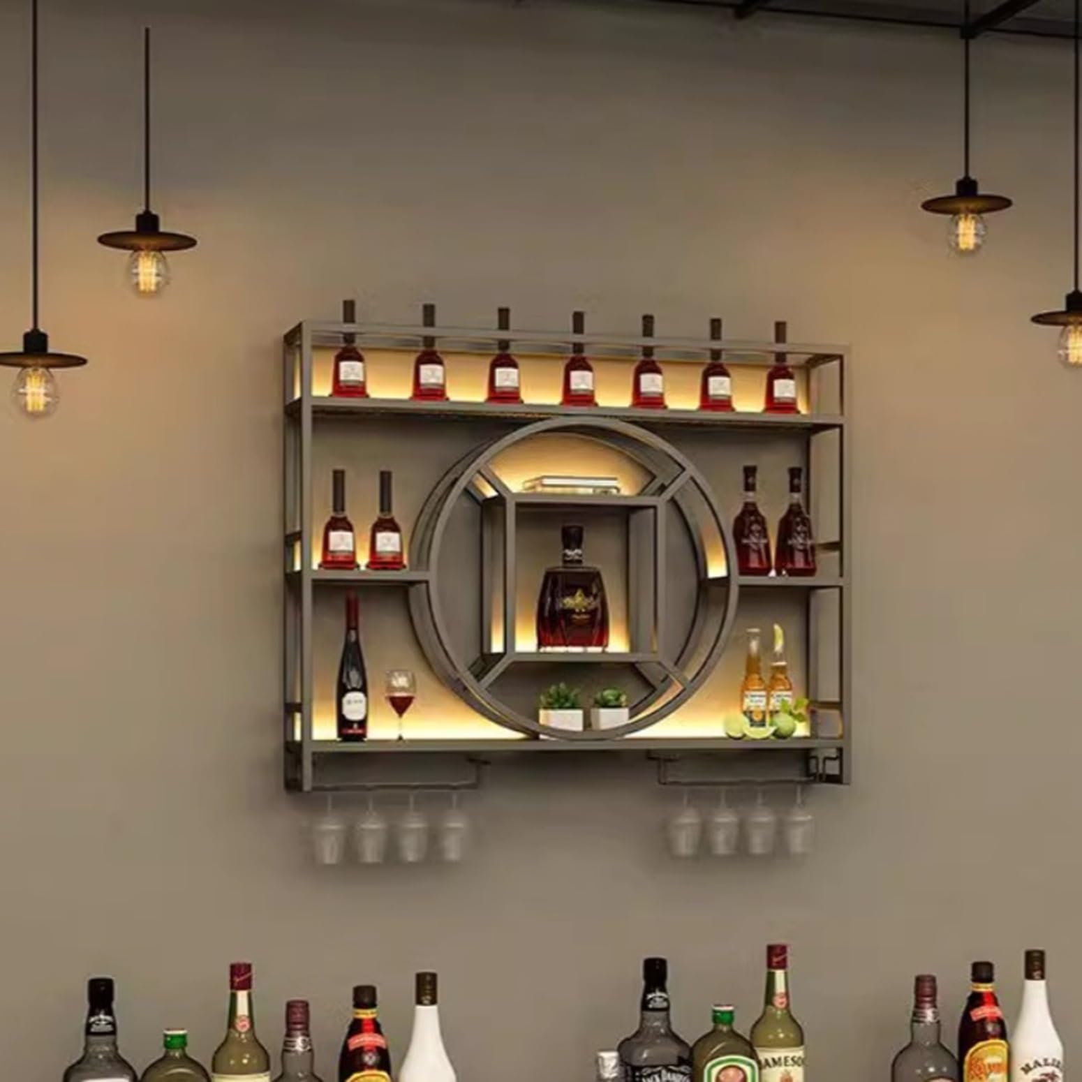 Soporte para Botellas de Vino en la Pared en Metal, Estante de Vino Montado en la Pared para Botellas, Botellero De Hierro De Estilo Industrial, Para Bar Restaurante Club(Nero,39.4*7.9*39.4in)