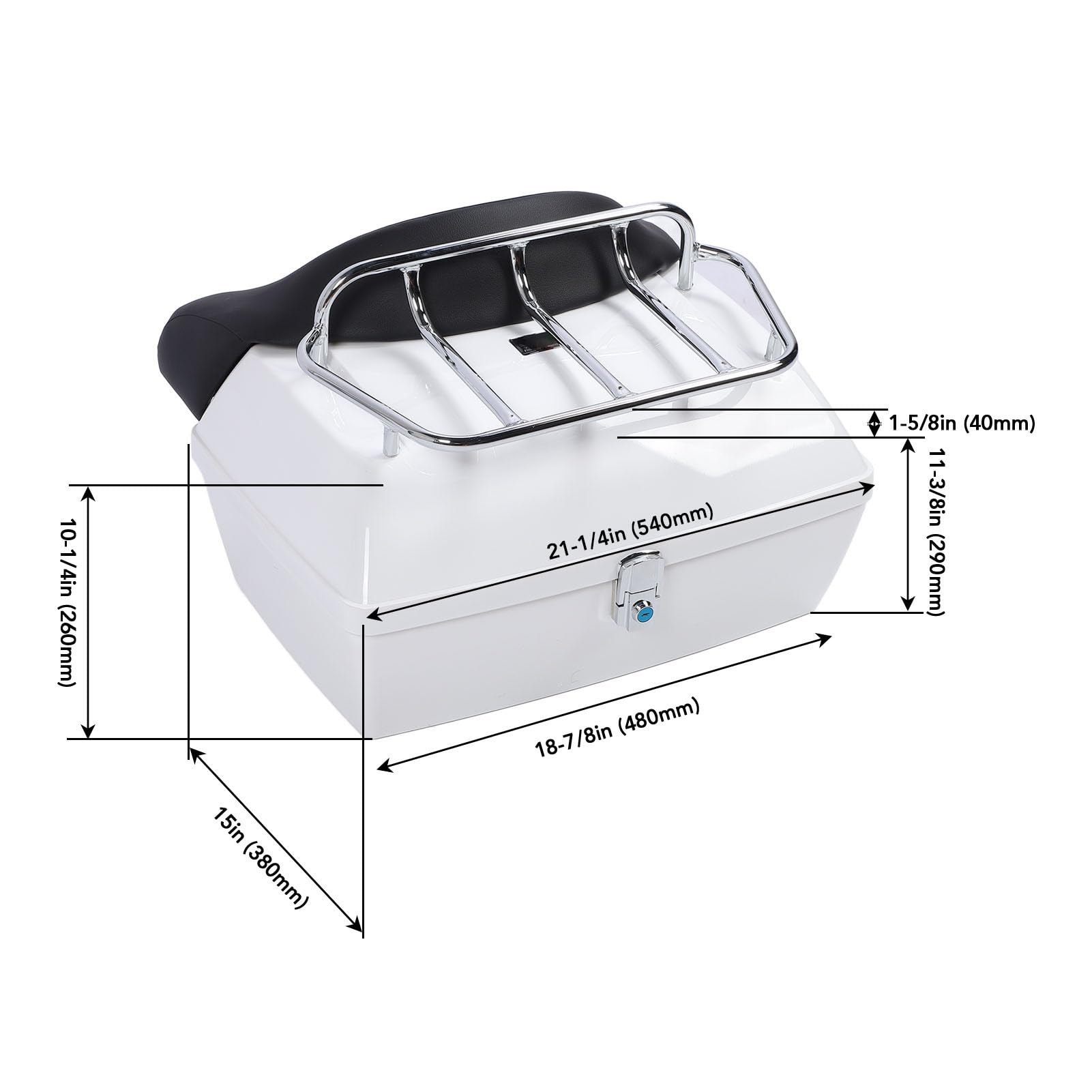 Bauletto Posteriore per Moto, Plastica ABS, Portaoggetti da 48 Litri, Vano Portabagagli per Casco per Incrociatori (WHITE)