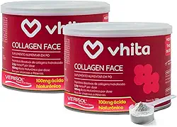 Colágeno Hidrolisado Verisol com Ácido Hialurônico - Pele, Unhas e Cabelos Saudáveis - Pó Neutro 120g - 2 potes com 30 doses - Vhita