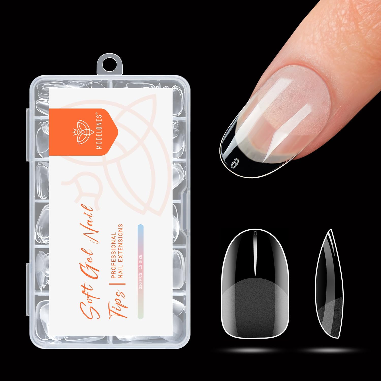 Modelones Short Oval Nail Tips, Pre-shaped Round Full Cover Fake Nails Soft Gel Acrylic Nail Tips Nail Extension False Nail Kit 216PCS 12Sizes