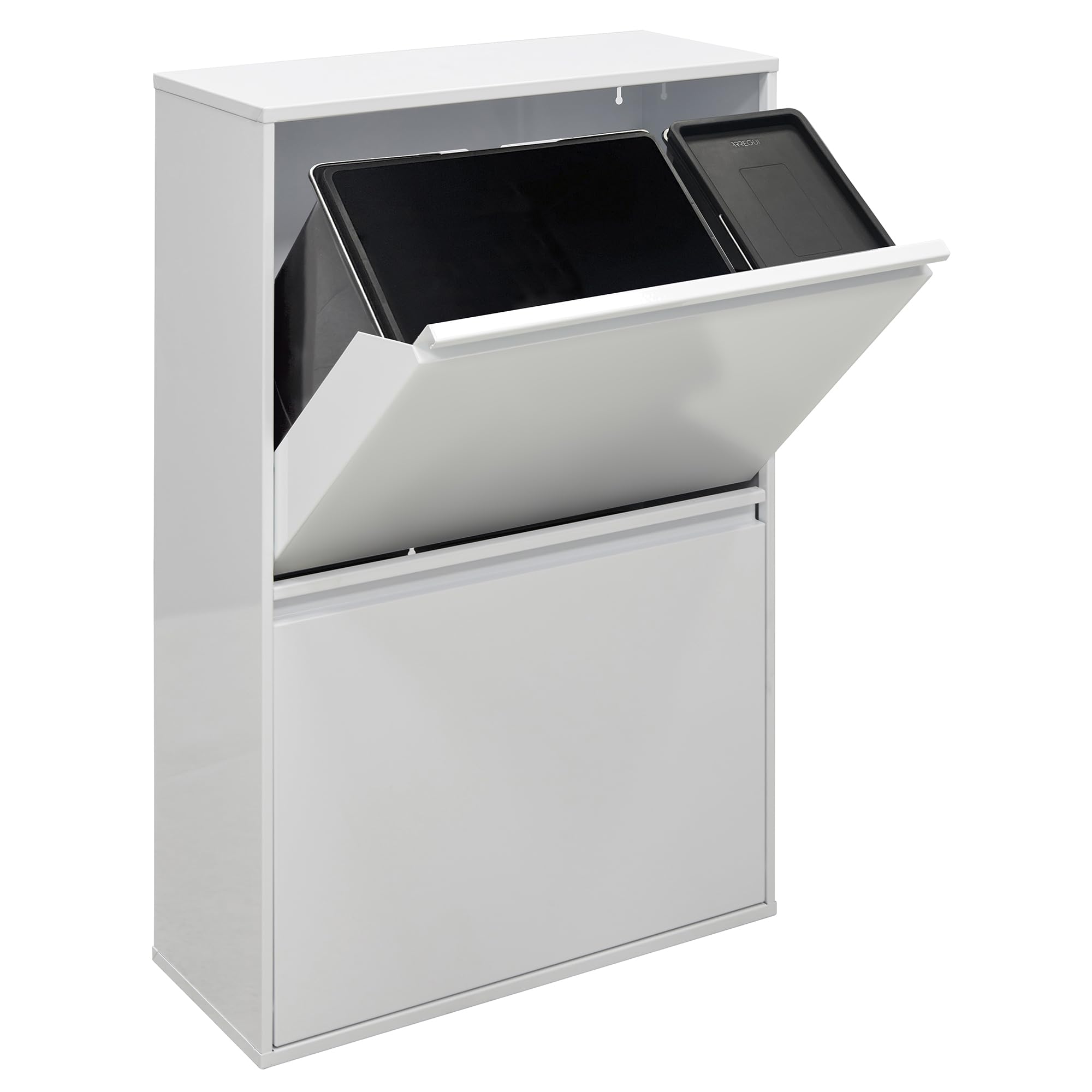 ARREGUI Basic CR601-B2 Mülltrennsystem aus Stahl | 4 Fächer Mülleimer für die Küche | 1 Extra Großer Eimer | 23+11+17+17 L (68L) | 4 Fach Abfalleimer mit Inneneimern aus Kunststoff mit Griff | weiß