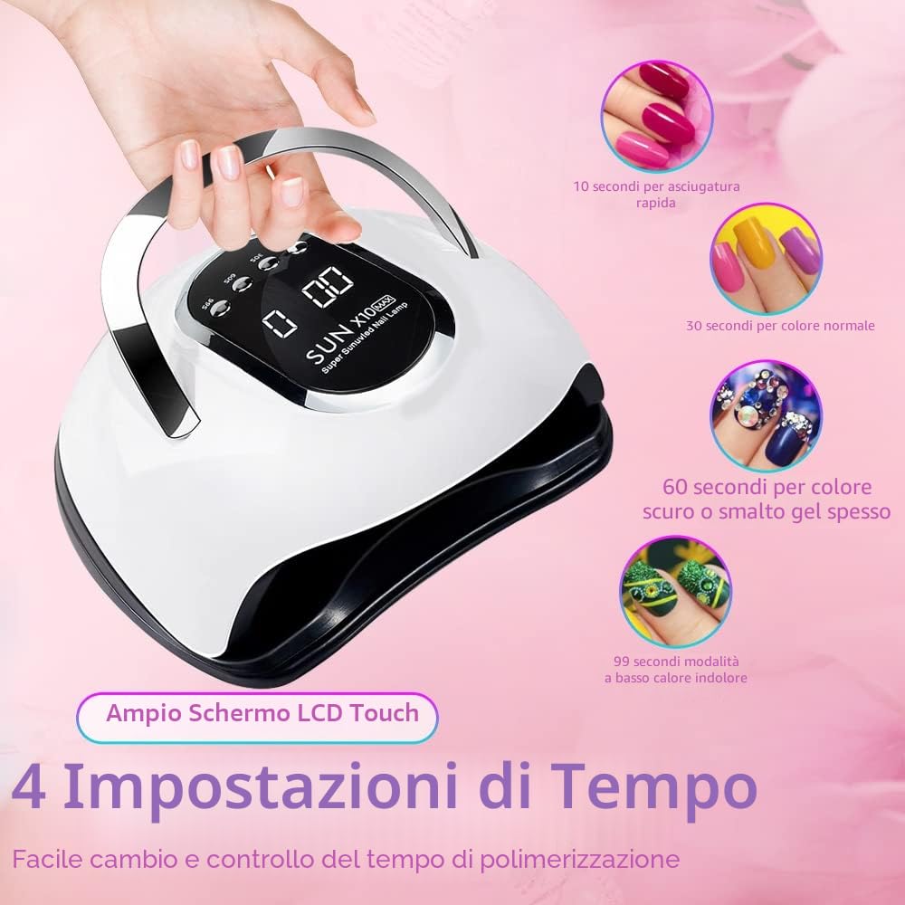 lampada UV LED per unghie, 280W asciugatura rapida con sensore automatico a 66 LED, essiccatore per unghie portatile | 4 impostazioni timer | spazio più grande | un regalo speciale per nail art
