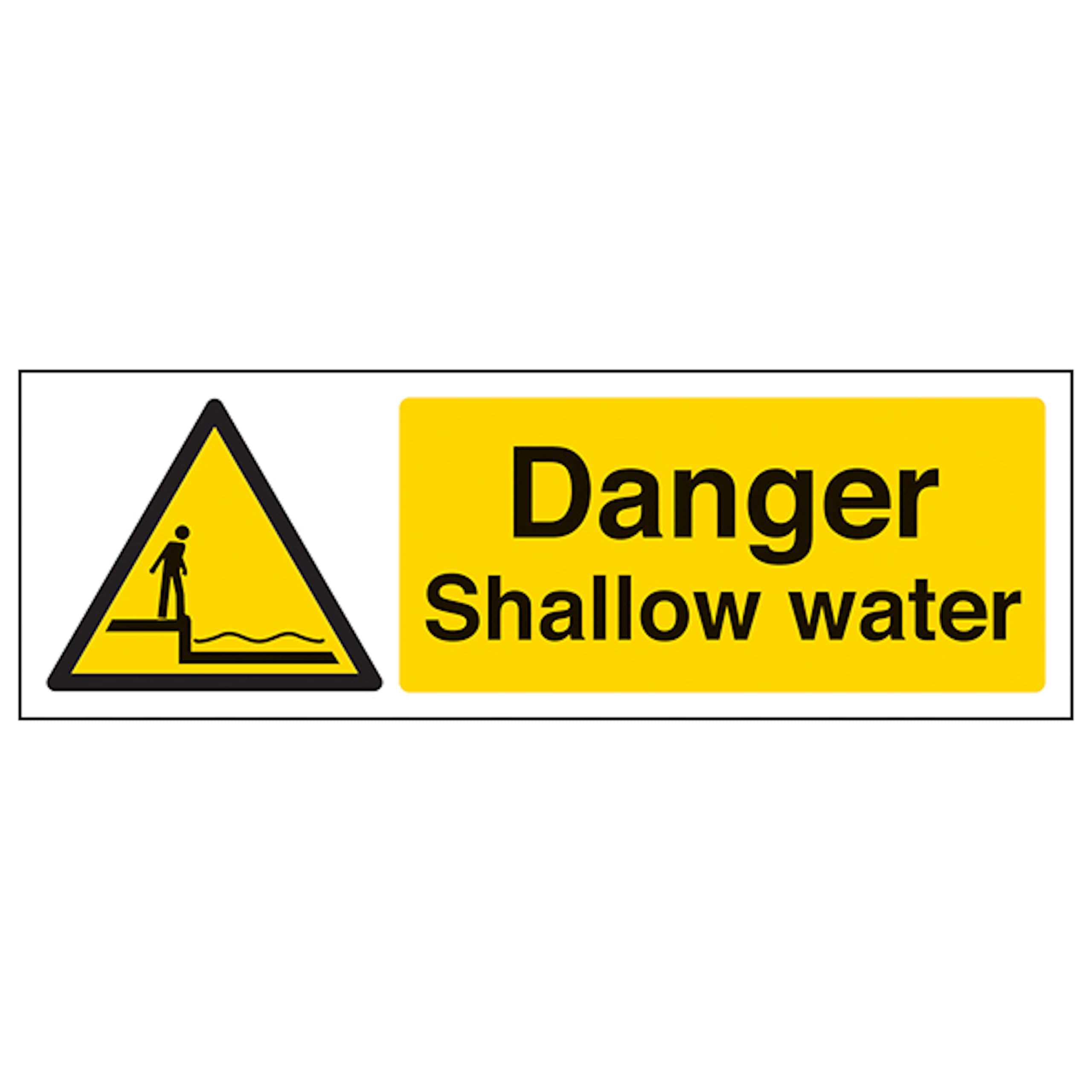 V Safety Danger Shallow Water - Landscape 300 x 100 mm - 2mm Super-Tough Rigid Plastic Safety Sign
