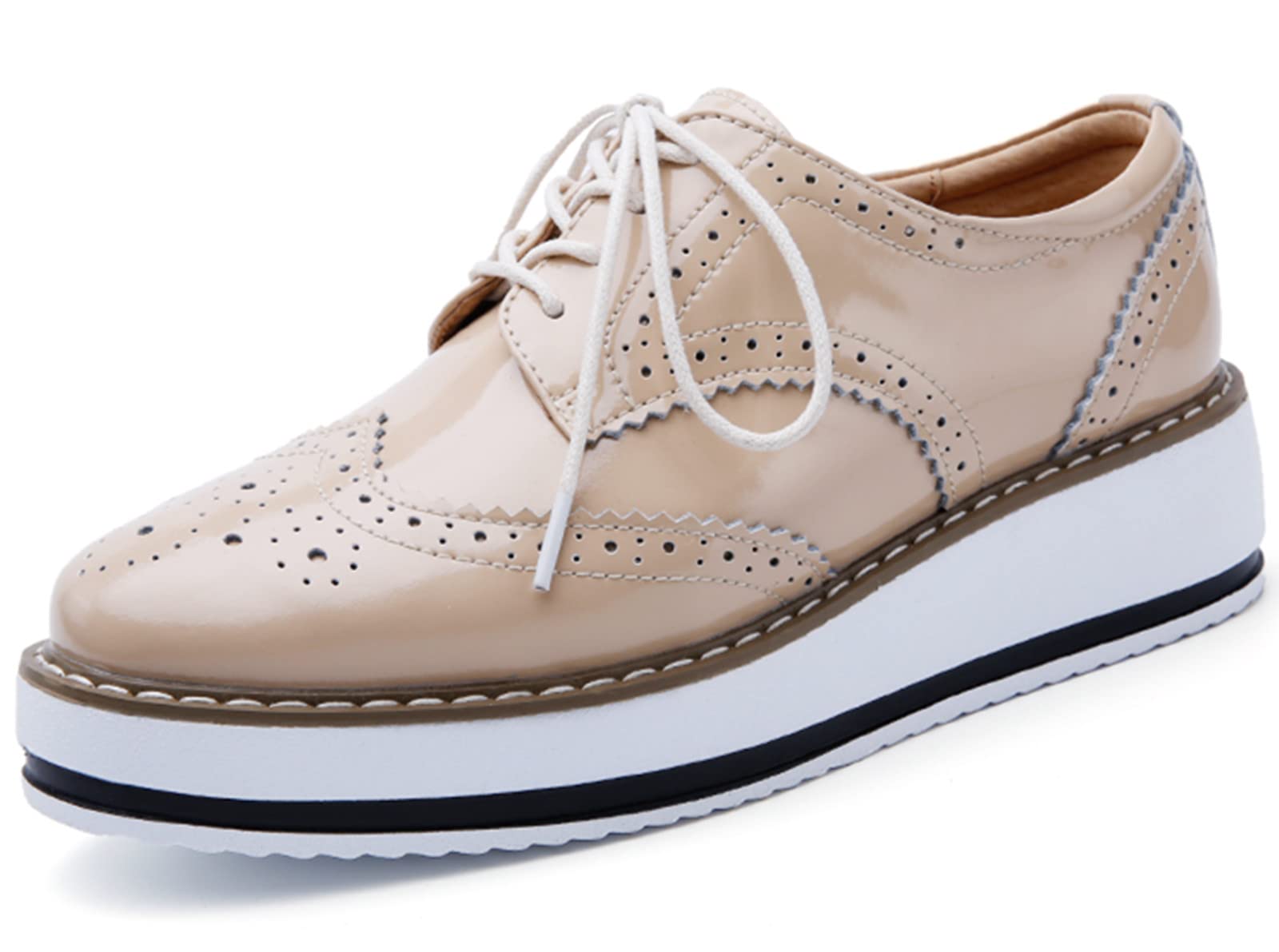 dadawen Women's Platform Lace-Up Wingtips Square Toe Oxfords Shoe Apricot US Size 10/Asia Size 43/26.5cm-picture-13