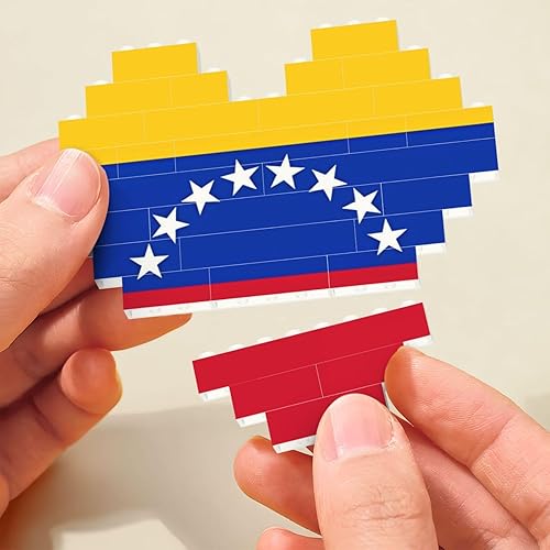 Miniatura 6 de Rompecabezas de bloques de construcción en forma de corazón, ladrillos de construcción con bandera de Venezuela, rompecabezas de bloques para