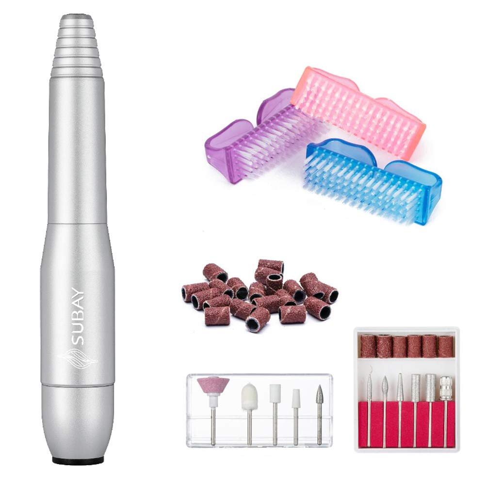 20,000rpm Electric Pen Shape Nail Drill Metallic Portable for Professional Nail Salon or Personal Use（Silver）