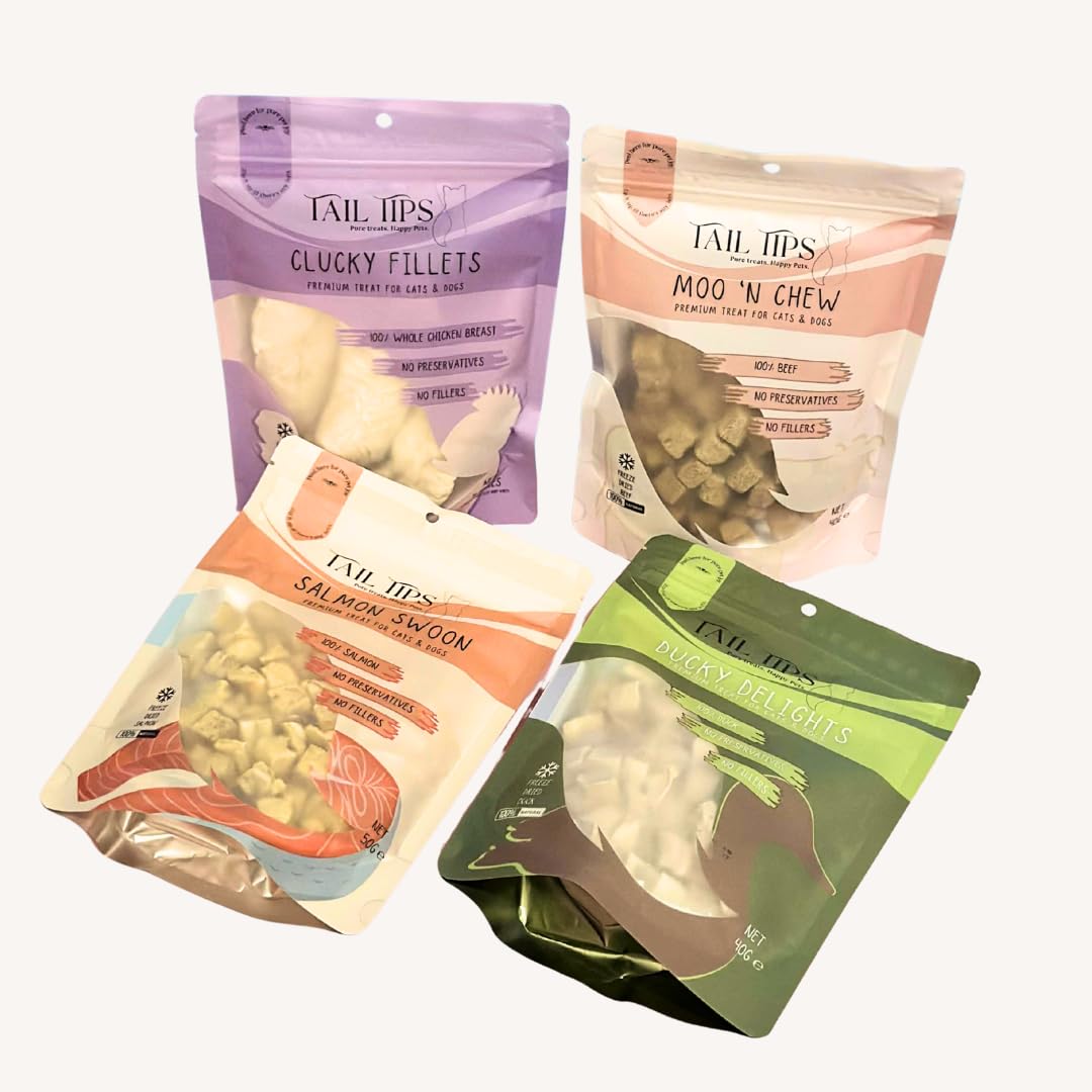 Tail Tips Freeze-Dried Treats for Cats & Dogs – Natural Single-Ingredient Protein Bundles – High-Value Training Treats & Meal Toppers (5 Bundle Variations) (Dog Lover's Pack)