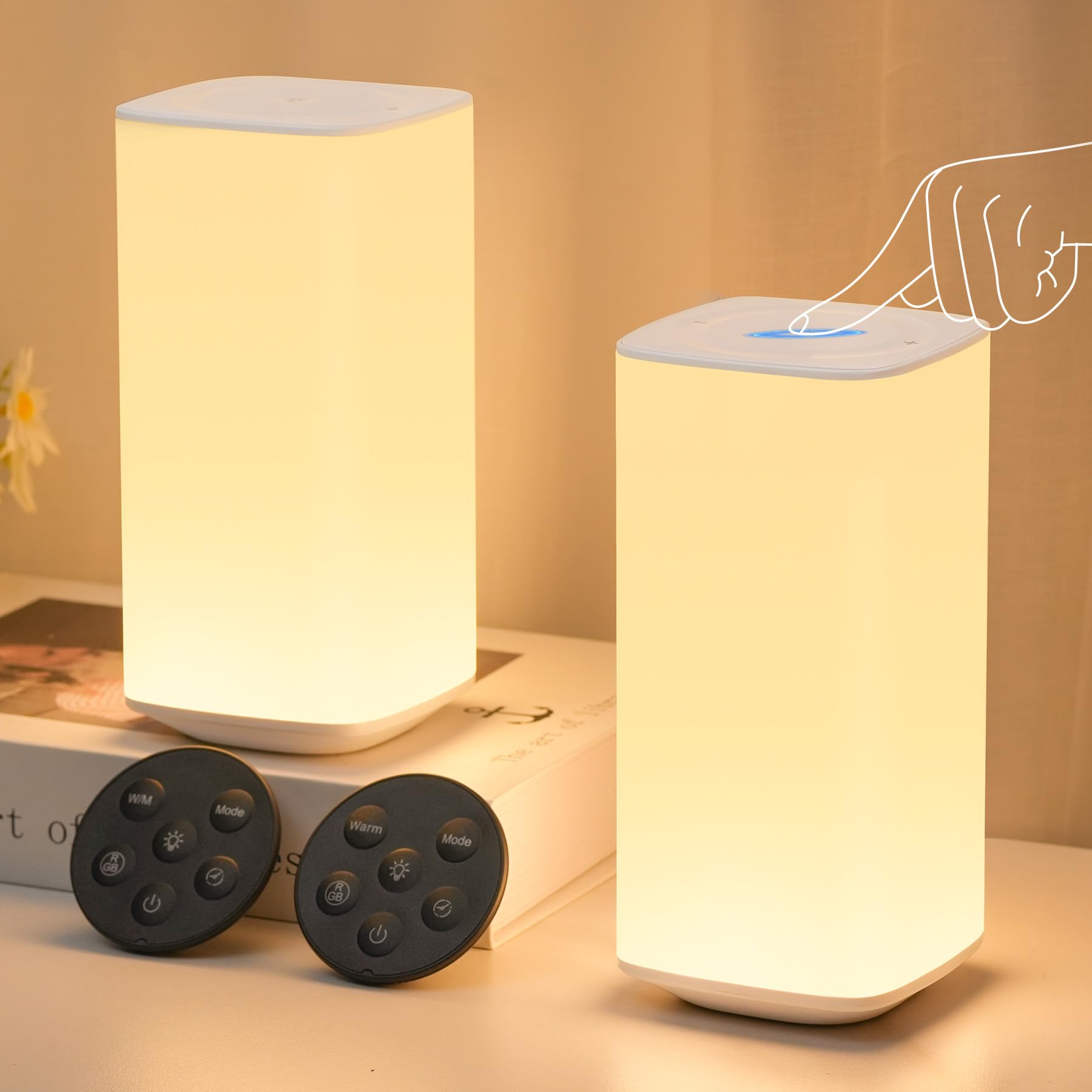 Bonsery Lampada da comodino touch dimmerabile, telecomando a LED, funzionamento a batteria, 256 colori e 3 modalità, luce notturna per bambini (2)