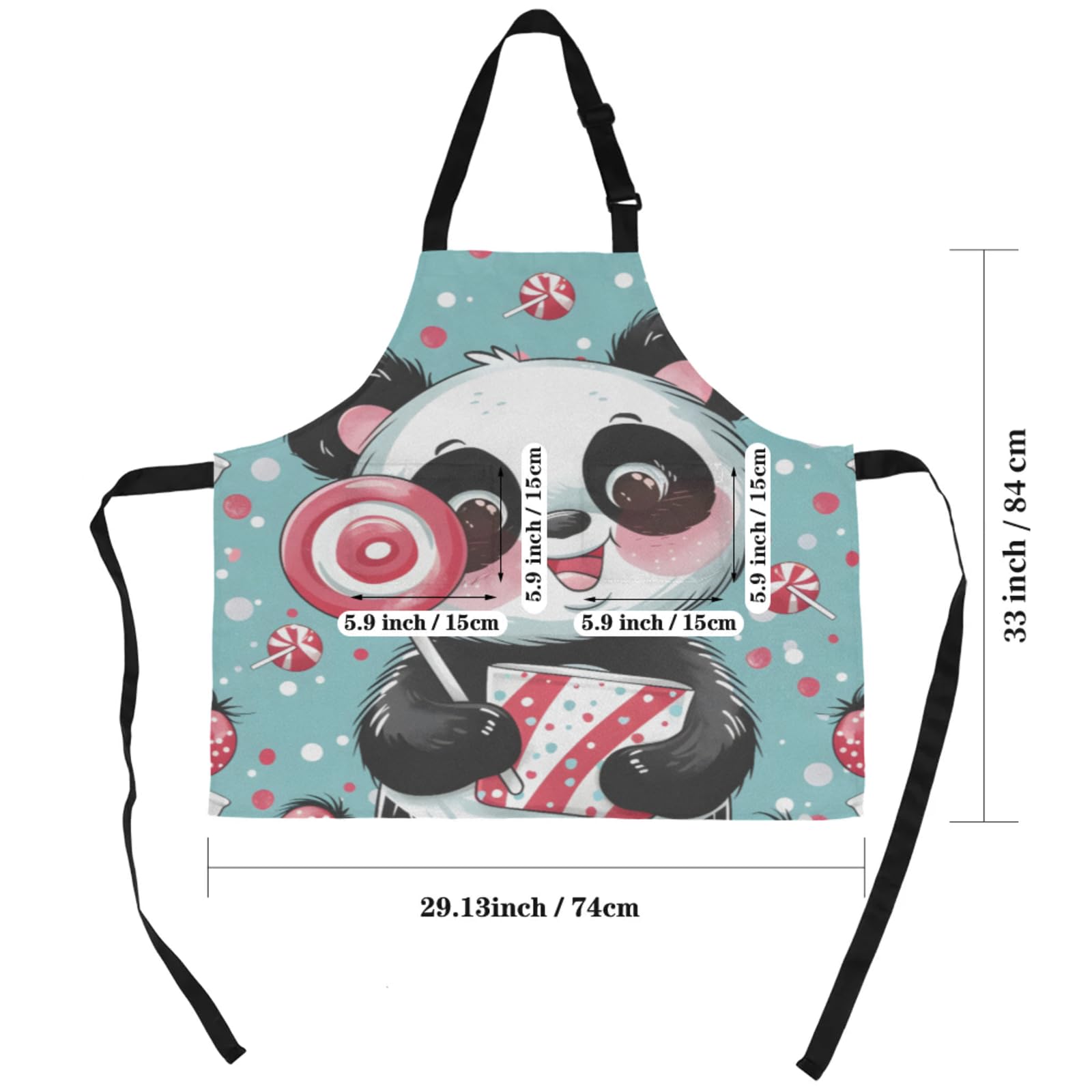 Aglebo Panda Lollipop Chef Apron with Pockets Adjustable Shoulder Strap Waterproof Cooking Apron for Kitchen Baking Gardening Pottery Painting