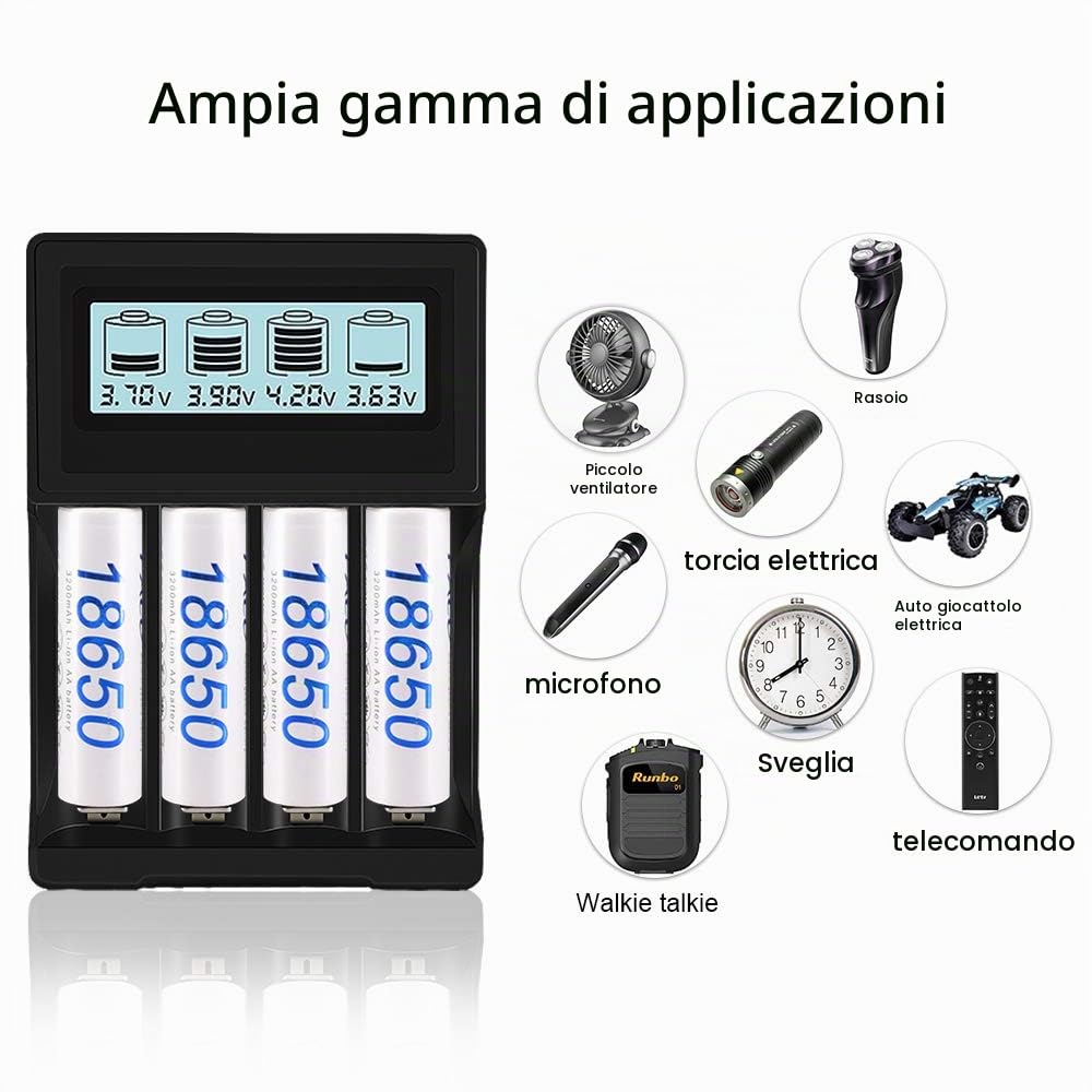 Caricabatterie PALO 18650 con display LCD intelligente Ricarica rapida per 18650 16340 14500 26650 Batterie ricaricabili agli ioni di litio da 3,7 V (batterie non incluse)