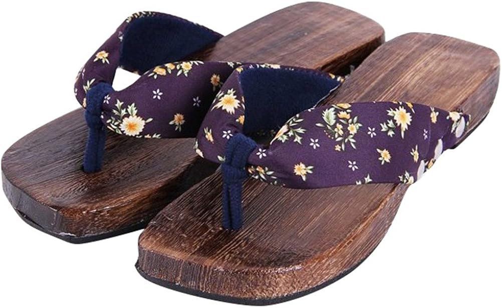 Men's Flat Heel Natural Color Wooden Sandals Classic Japan Geta Summer Slippers Flip Flops 