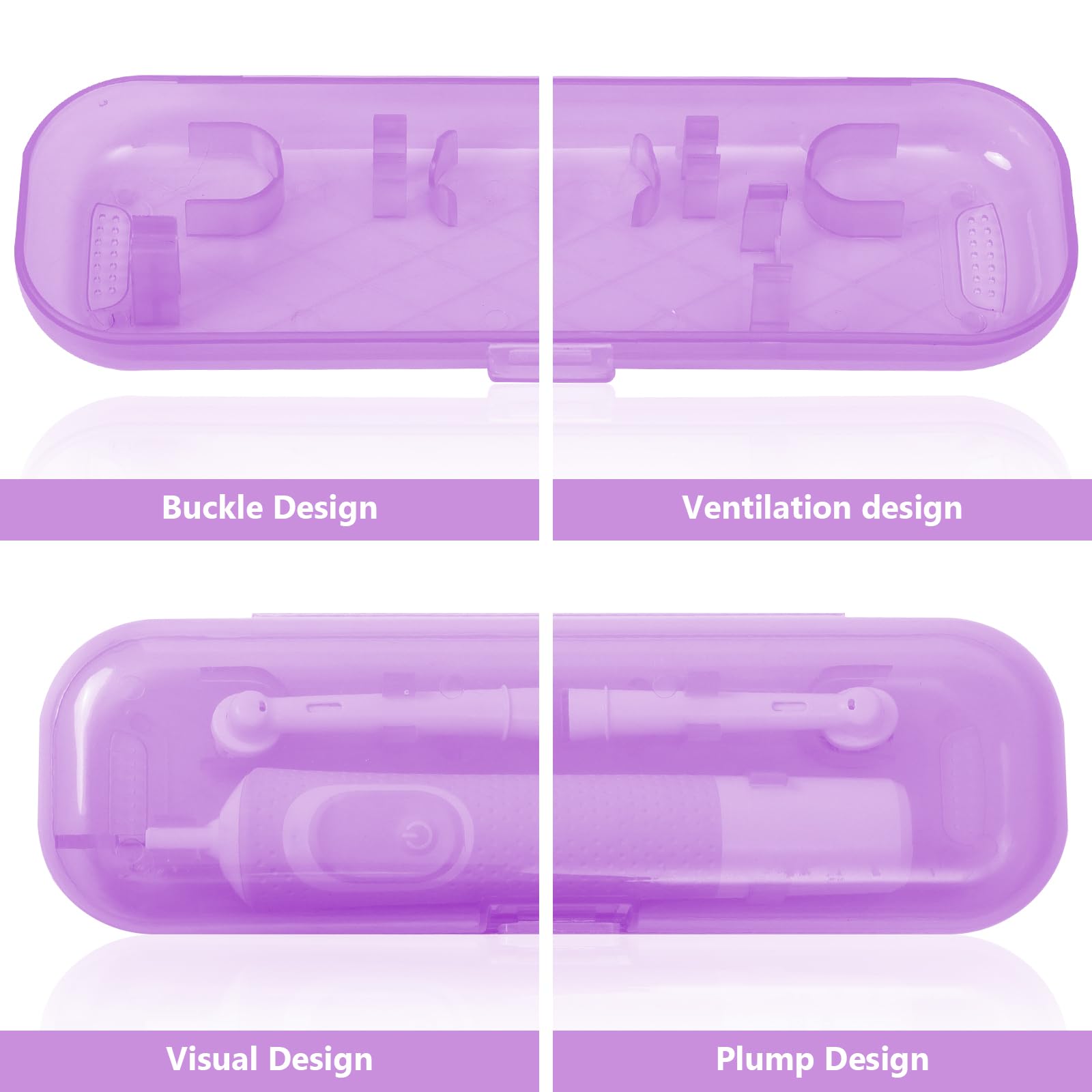 Caja de almacenamiento portátil de plástico semitransparente avanzada, apta para Oral-B/Philips y otros cepillos de dientes eléctricos de gama completa (morado)