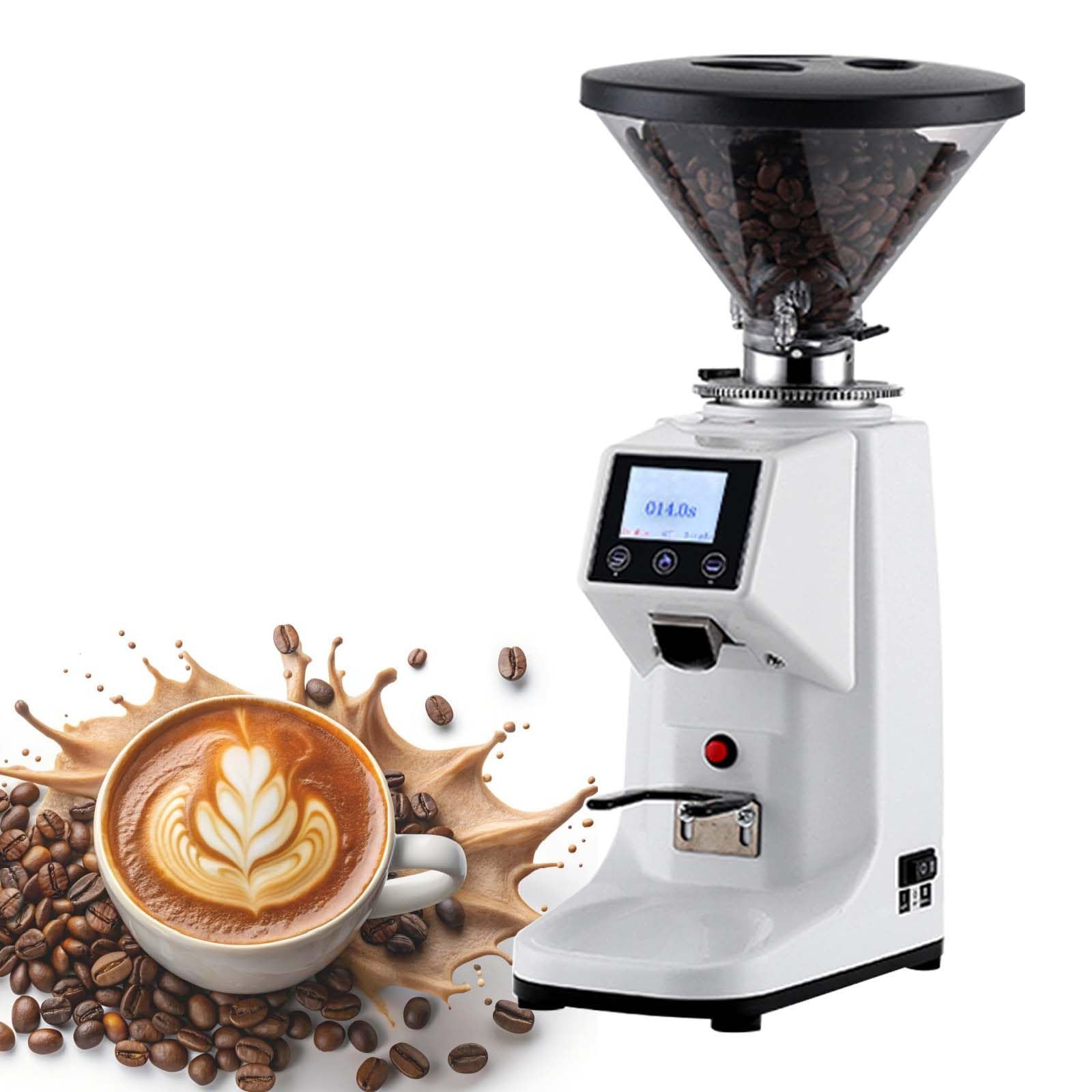 Molinillo De Espresso Comercial - Muelas Planas De Acero Inoxidable De 60 Mm | 19 Niveles De Molienda | DosificacióN Programada | Molinillos De Café CóNicos EléCtricos De Bajo Ruido,White-200G