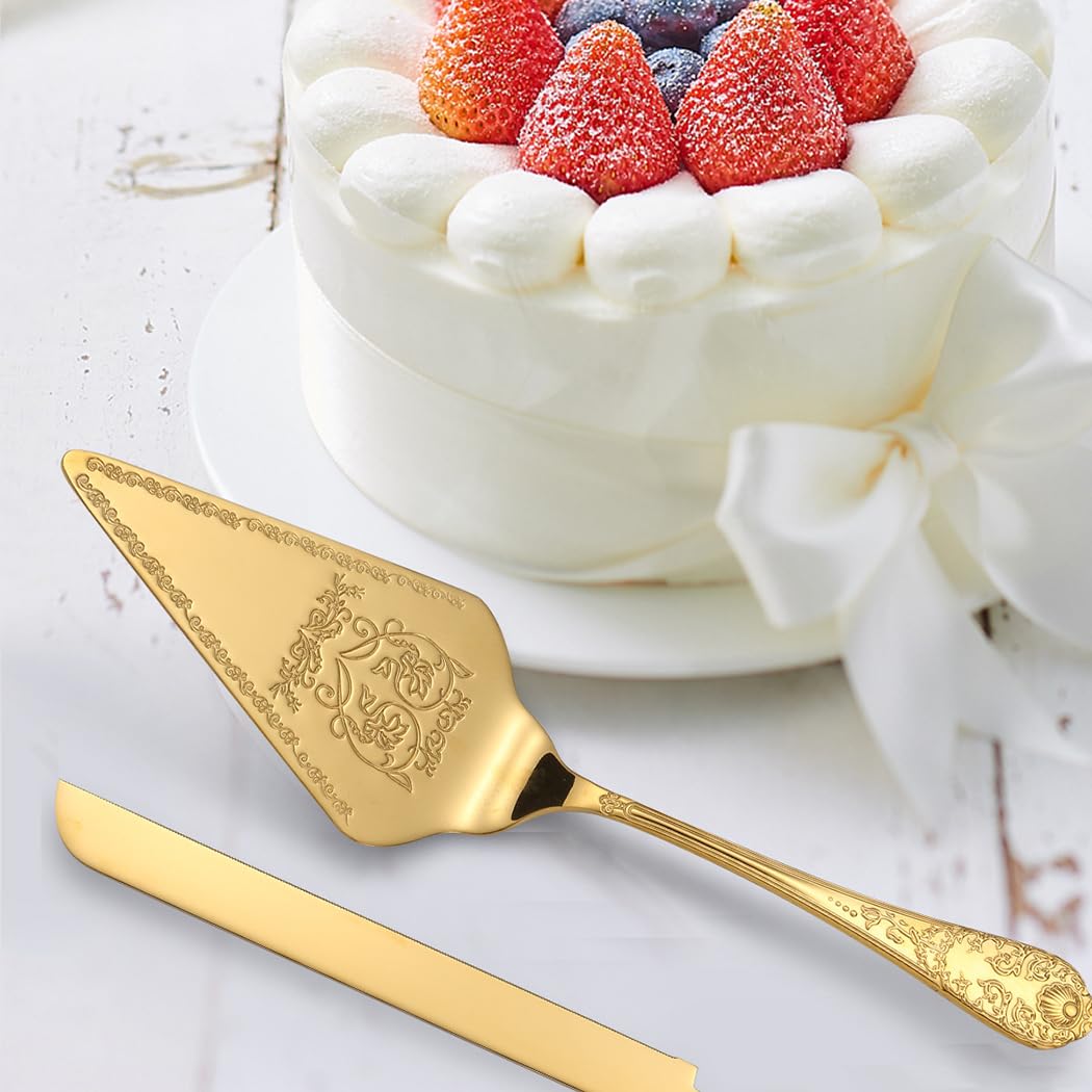 xiaoyu Ensemble couteau et serveur à gâteau de mariage, ustensiles de coupe de gâteau en acier inoxydable, coupe-gâteau gravé vintage et spatule de service pour mariage, fêtes, fête prénuptiale
