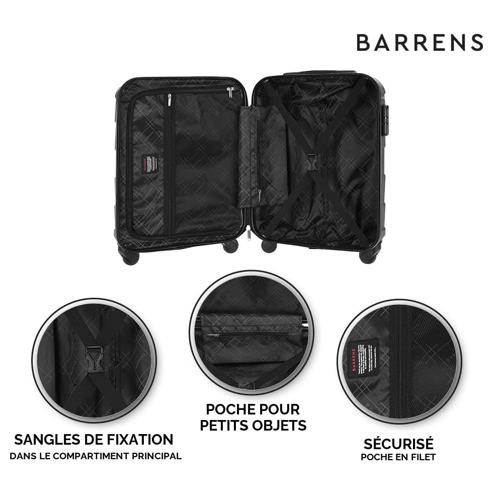 BARRENS Valise Cabine Rigide Bagage Cabine 55x40x20 Valises Leger a 4 Roues Silencieuses Serrure à Combinaison en ABS Ultra-Leger 34L avec Poignée Télescopique (Noir)