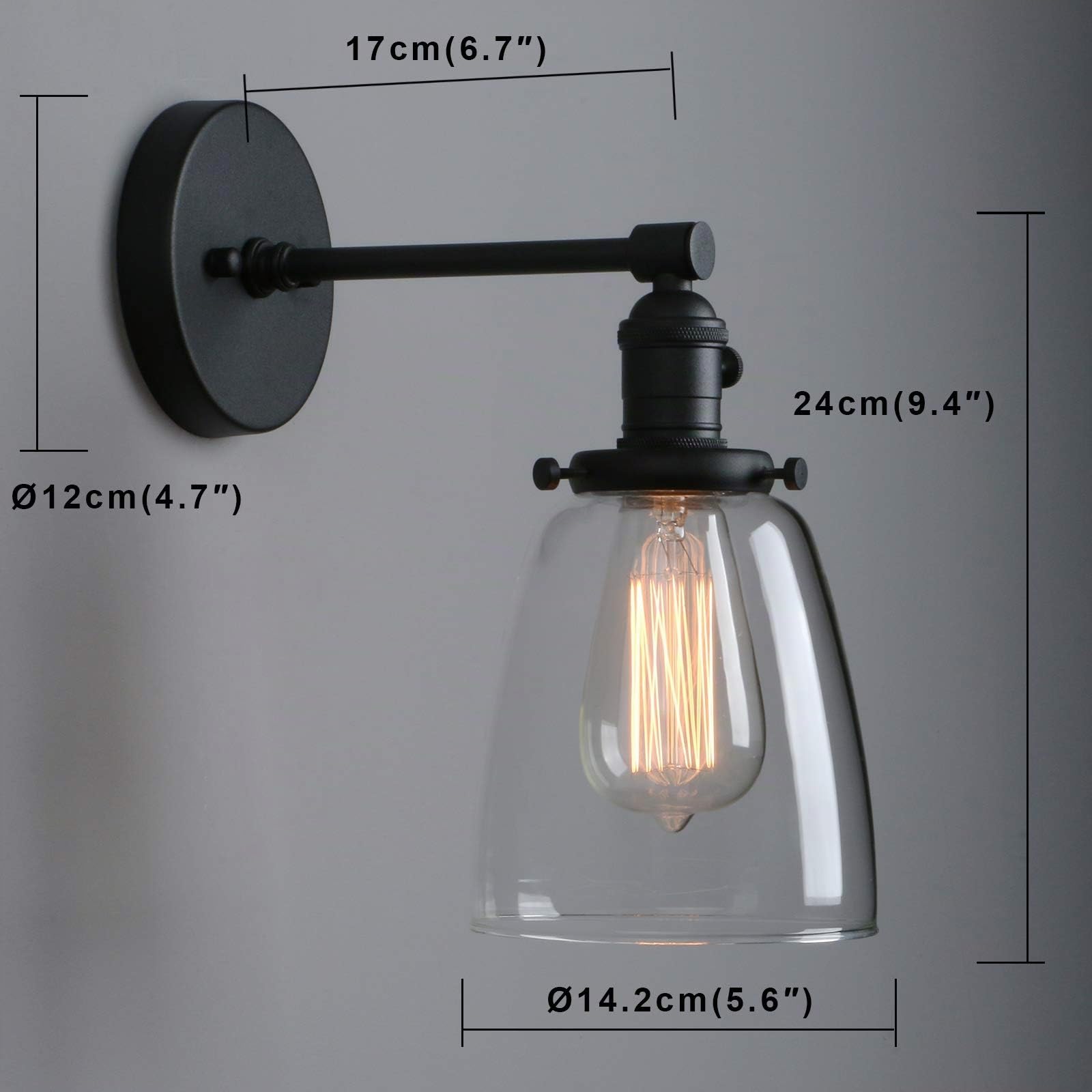 Phansthy Vintage Wandleuchte Moderne Wandlampe Deckenglocken klarglas Wandleuchten Wandbeleuchtung Industrie Loft-Wandlampe Wandbeleuchtung Küchenwandleuchte Spiegeleuchte(Schwarz Farbe)