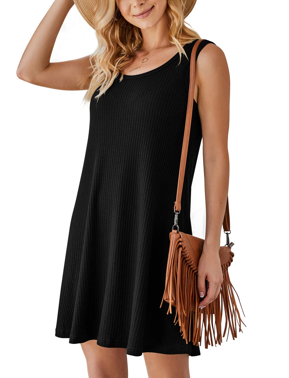 IWOLLENCE Women Summer Casual T Shirt Dresses Beach Cover ups Waffle Knit Tank Dress