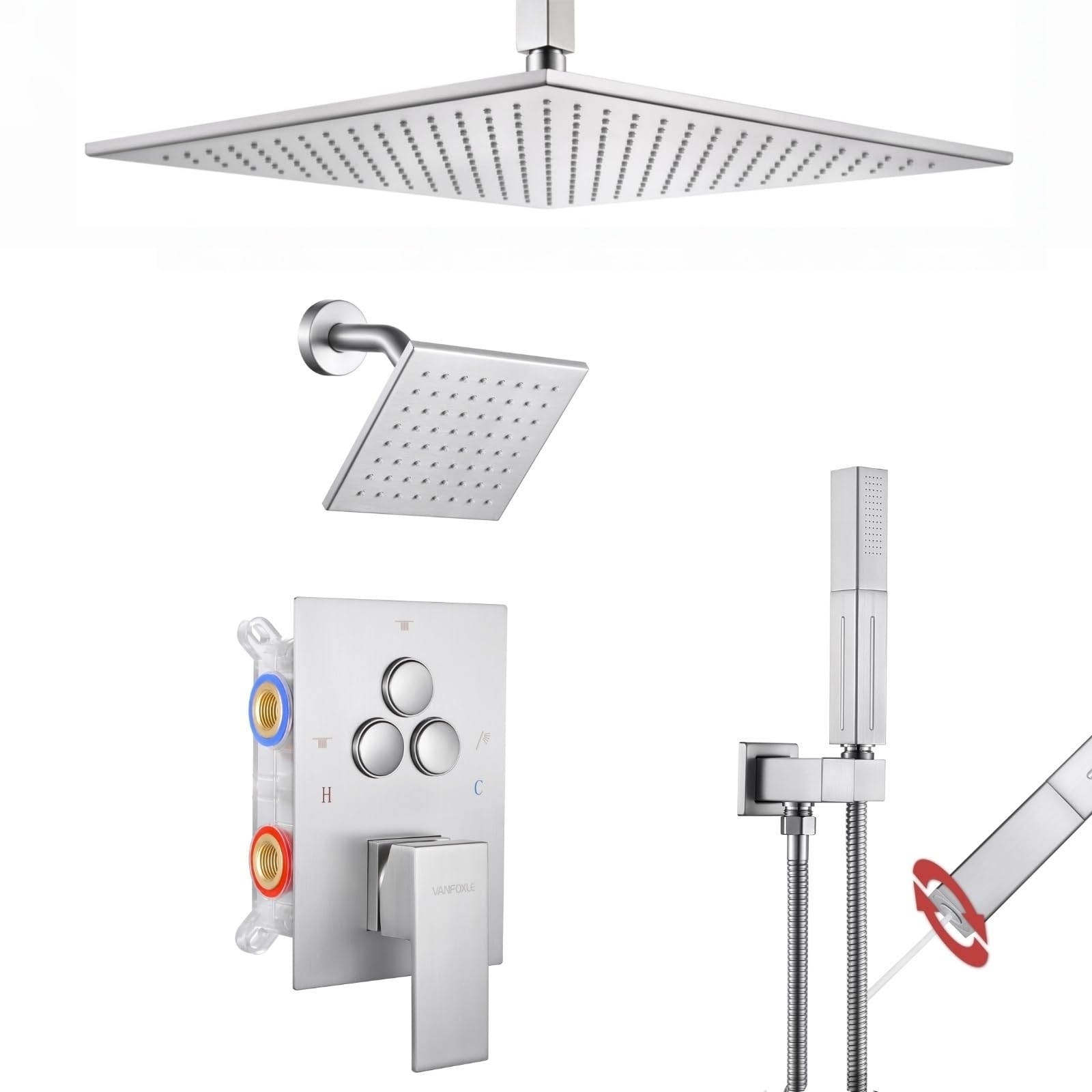 VANFOXLE Shower Faucet Set Brushed Nickel Modern Shower System