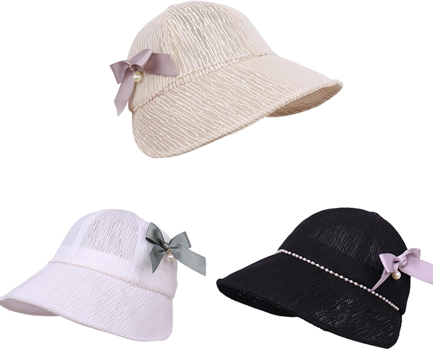 Breathable Yarn Baseball Caps for Lady Tea Party Visors with Bowknot Decals Holiday Camping Spring Sun Hat Girl Women Fashion for Travel Girl Adjust White