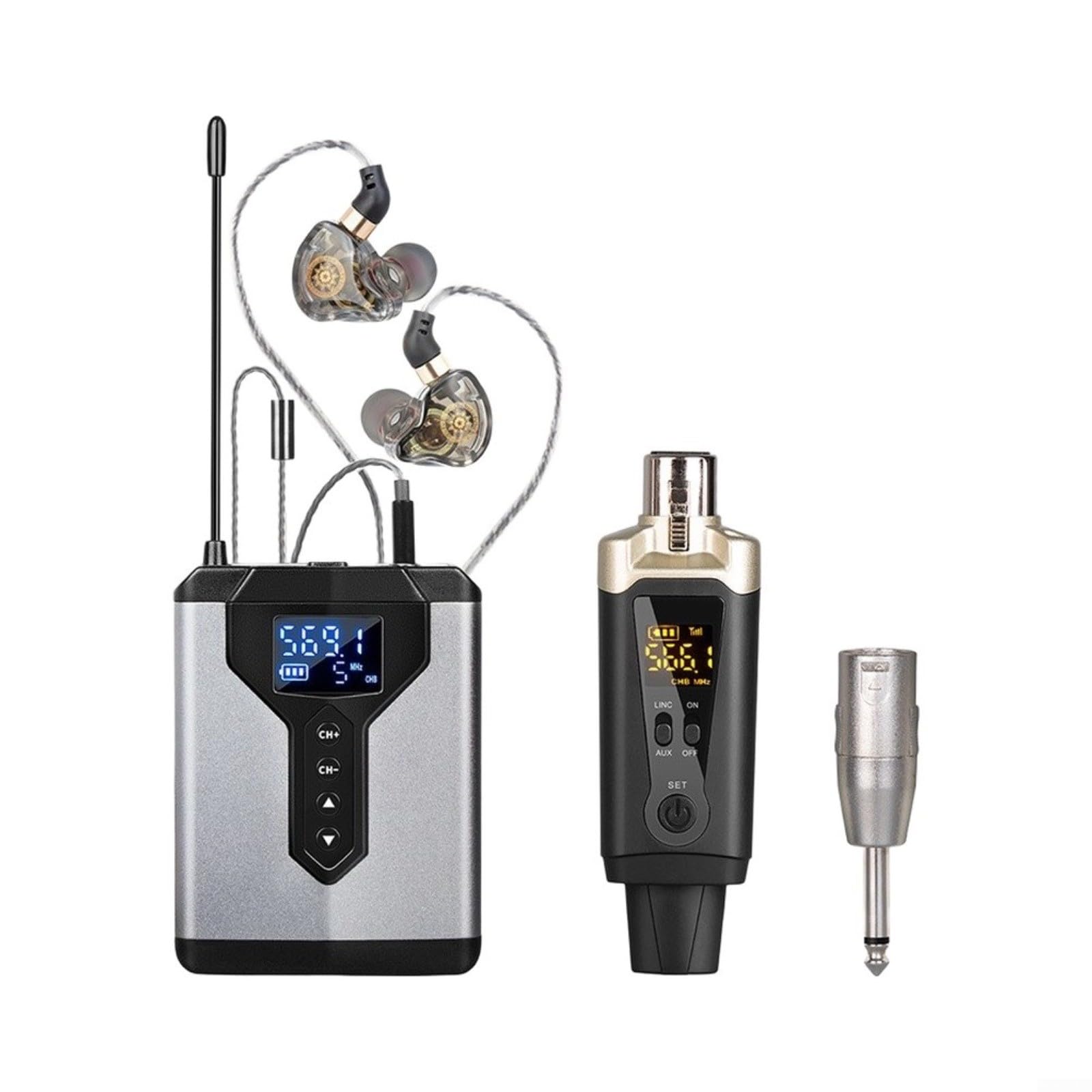 Wireless In Ear Monitoring, 1 Sender 2 Empfänger Audio Monitor mit Aluminium Gehäuse für Musiker Bühne Probe Live Auftritt(1-to-2)