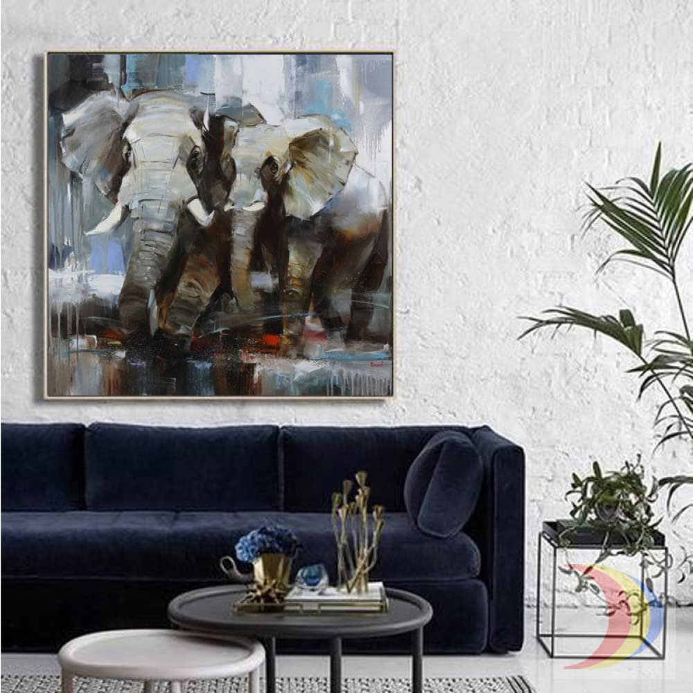 Peinture à l'huile éléphants art moderne abstrait sur grande toile