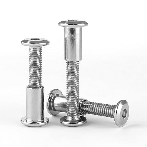 Vista 41 de 10 pares (20 piezas) M6 x 0.630 in Tornillo hexagonal con llave Allen, pernos de conector plateados para muebles, tornillos avellanados M6, tuercas