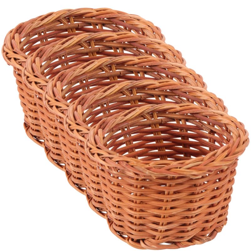 TOYANDONA Mini House Braided Basket 3.15 Inch Doll House Accessories Small Woven Basket Set 5 Pieces for Miniature Furniture Decor and Diy Crafts