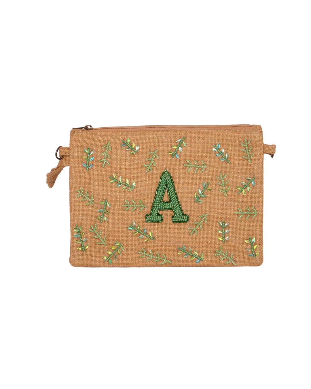 Personalised 'A' Jute Pouch with Leaf Embroidery-picture-37