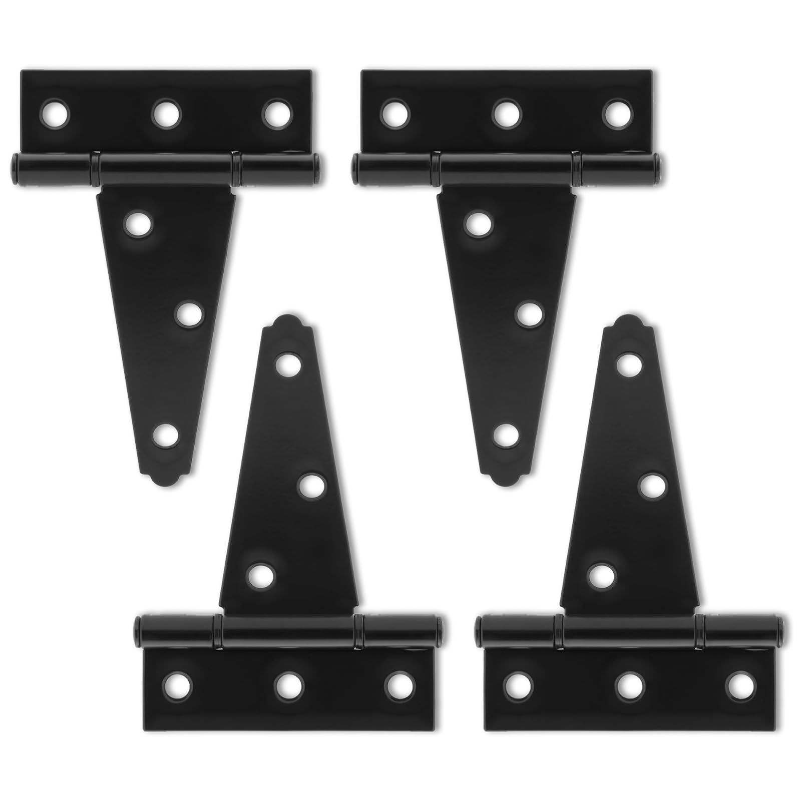 4 Inch T-Strap Heavy Duty Gate Hinges - 4 Pack Black Wrought Iron Tee Shed Door Hinges, Rustproof Hardware for Wooden Fence, Barn Door, Shed Gate,